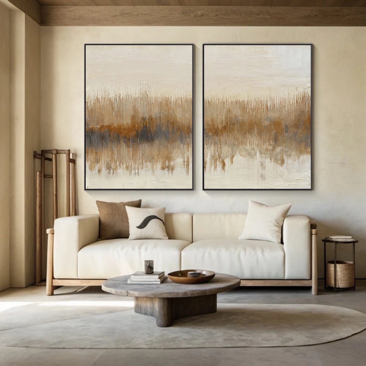 Beige and Brown Abstract Canvas Art Set of 2 #WS897