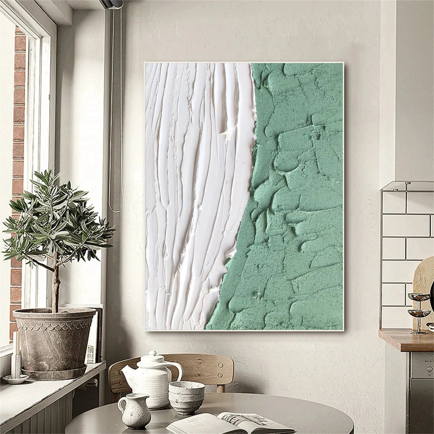 White and Green Minimalistic Textured Art #MM230