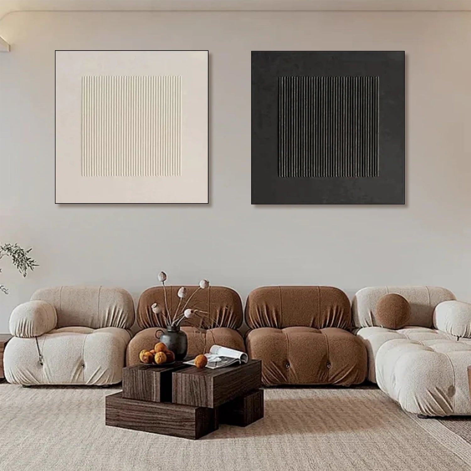 Black and White Minimalist Textured Canvas Art Set of 2 #MZ101