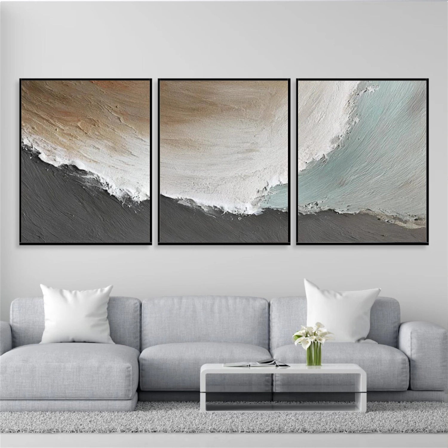 Sea & Sky Abstract Textured Wall Art Set of 3 #MS266