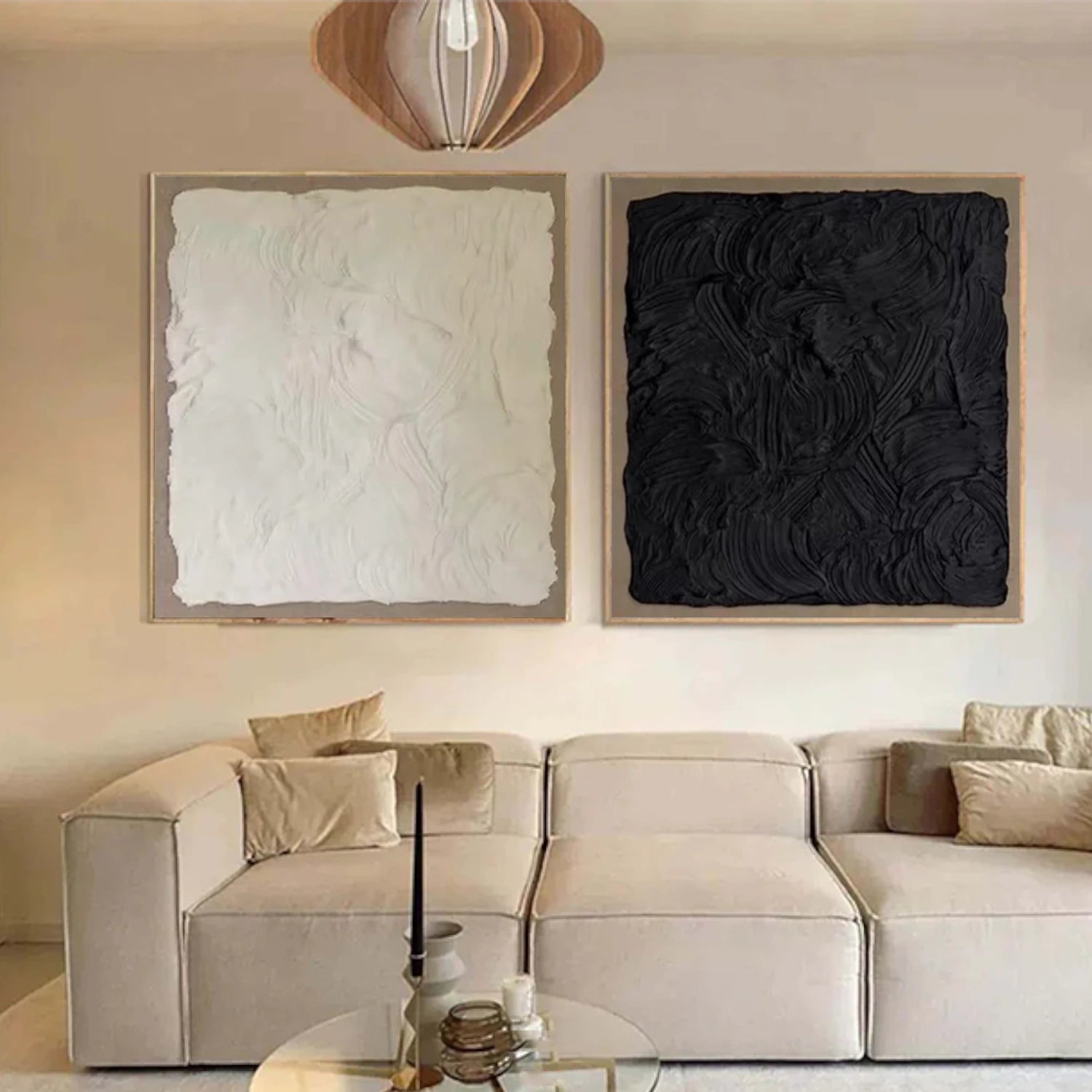Black and White Minimalist Textured Canvas Art Set of 2 #MM264
