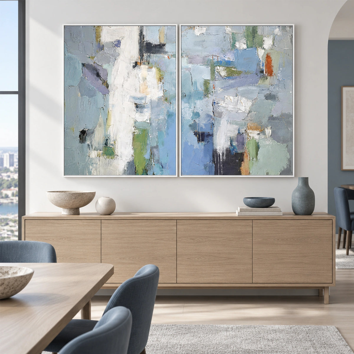 Blue Abstract Canvas Art Set of 2 #WS1152