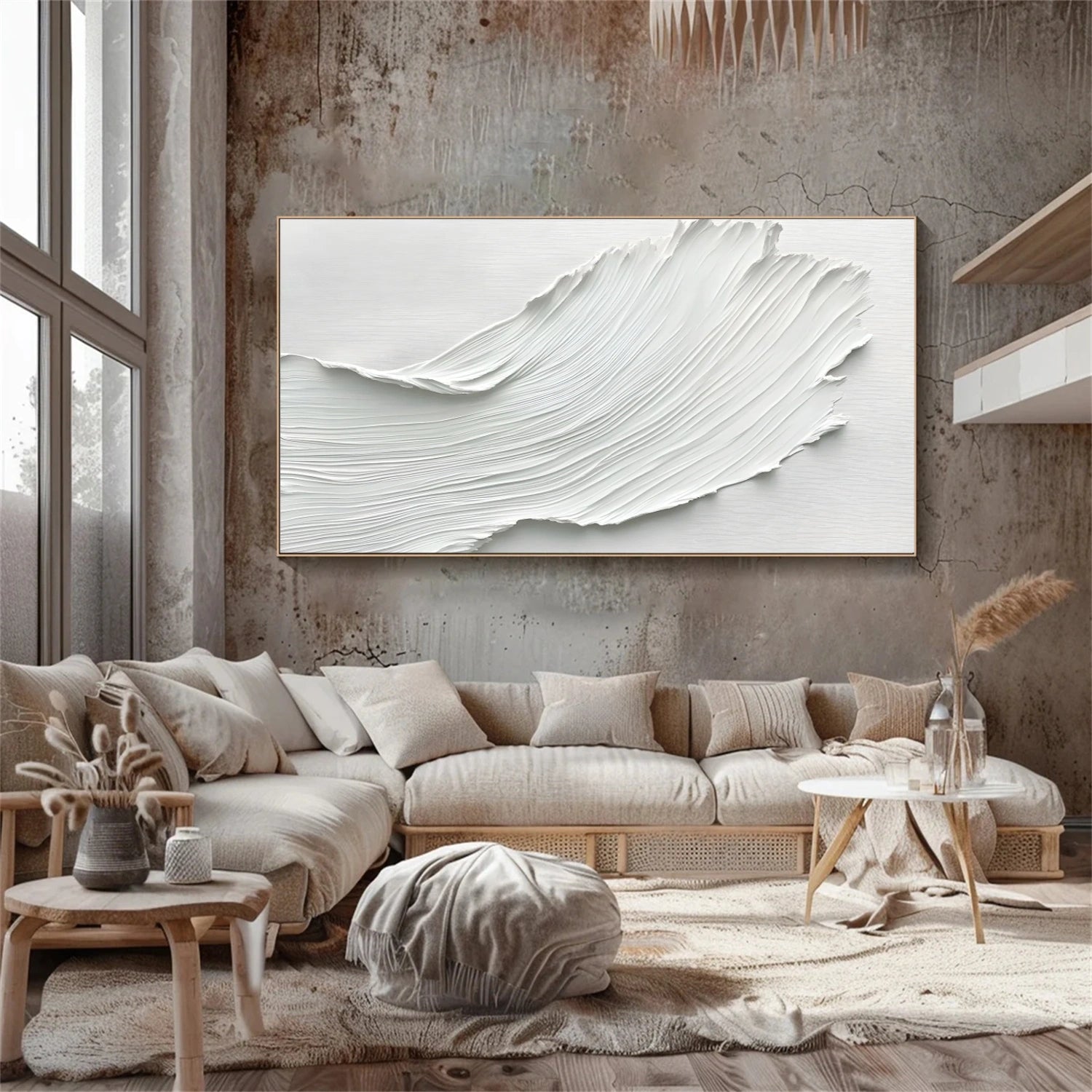 White Minimalist Textured Canvas Art #MM266