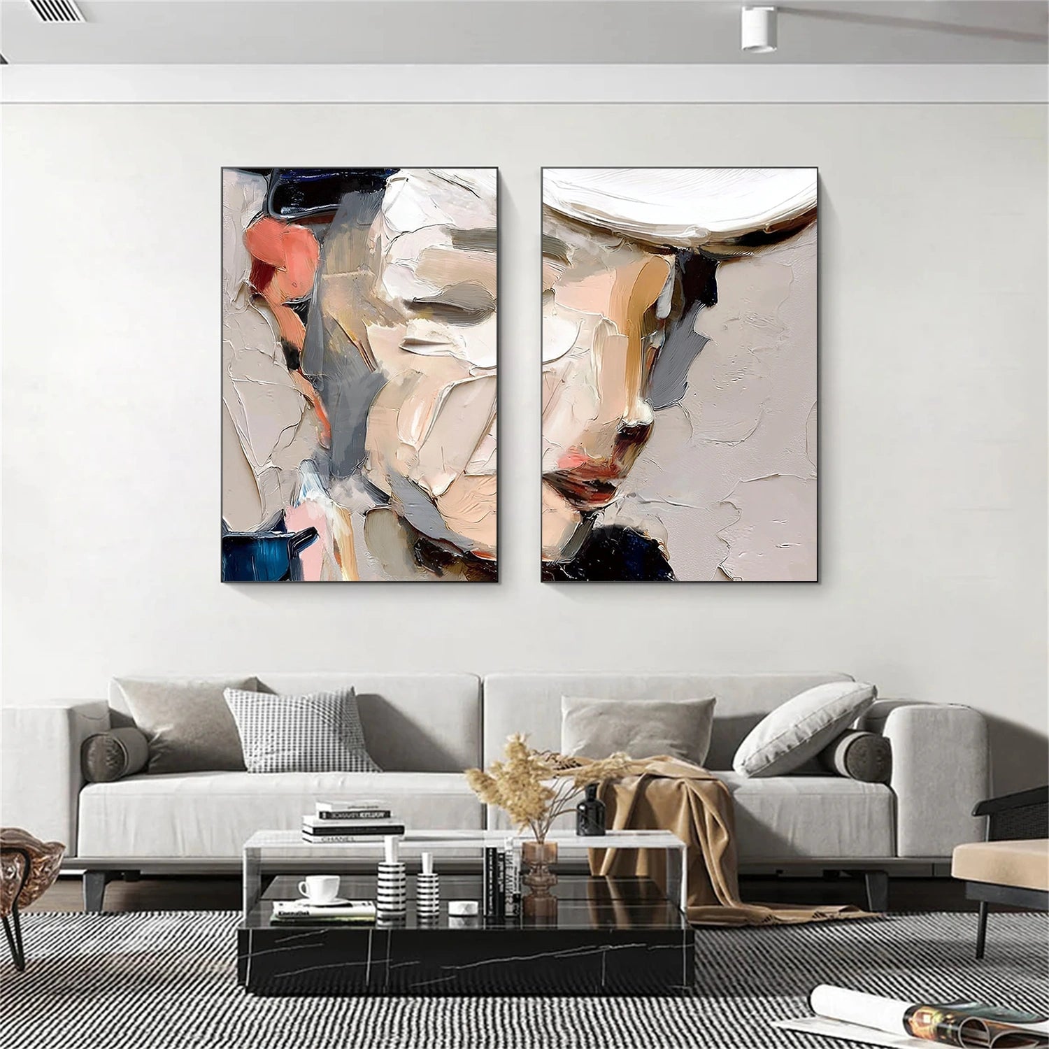 Abstract Portrait Textured Wall Art Set of 2 #AP126