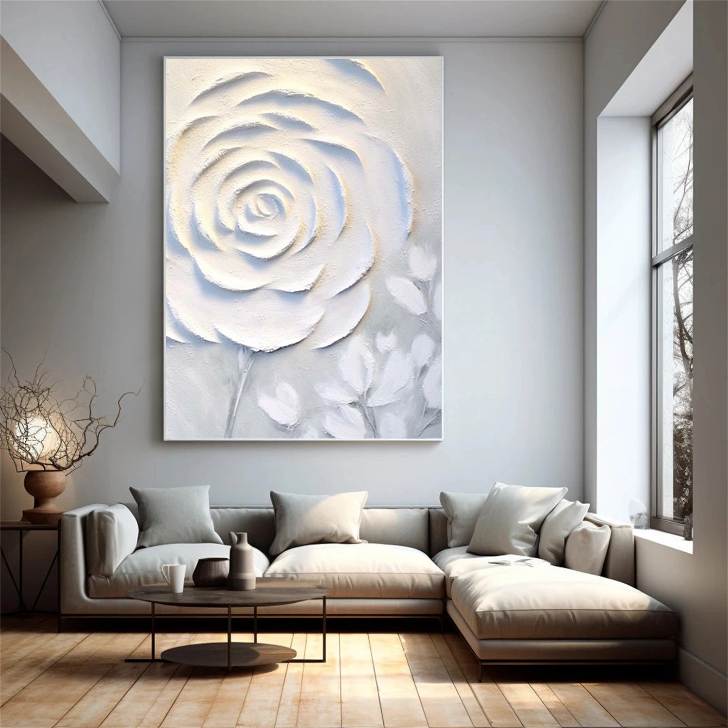 White Flower & Tree Abstract Textured Wall Art #ML139