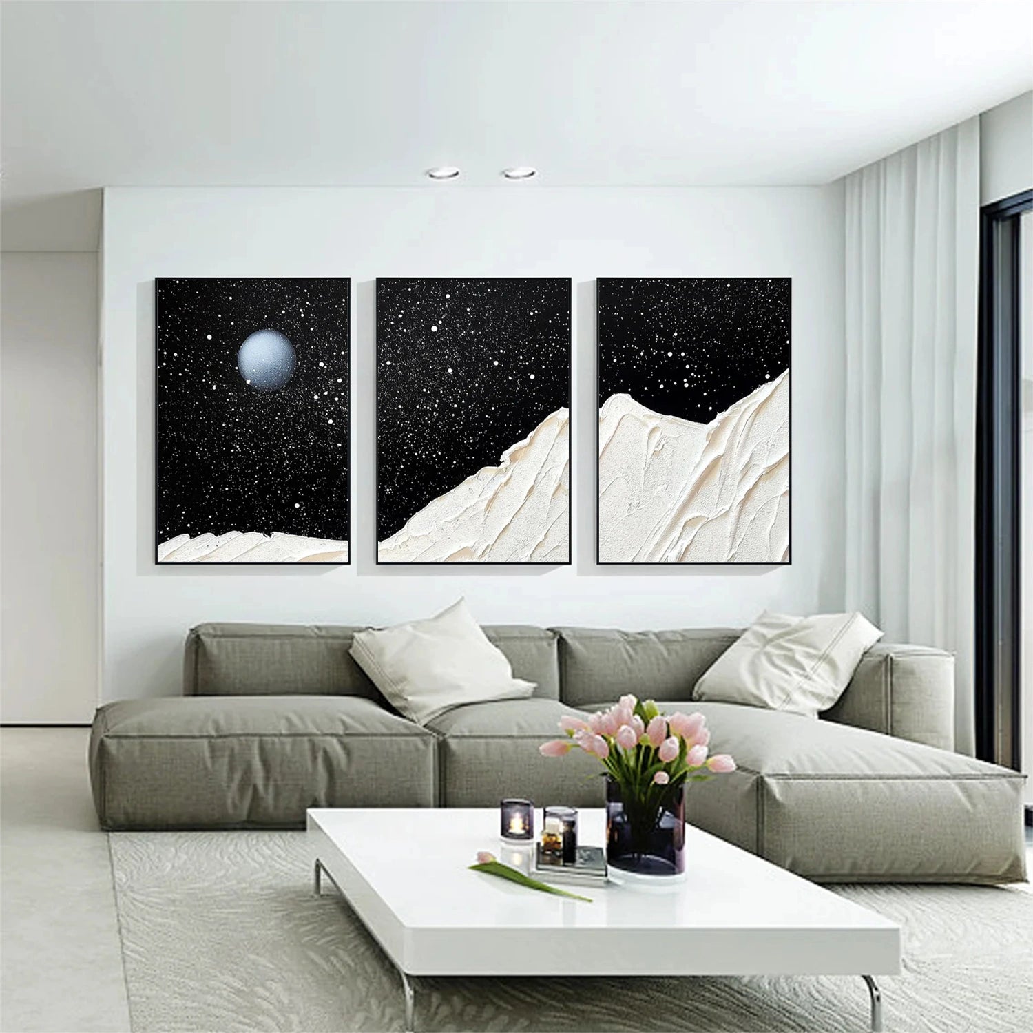 Black and White Minimalist Textured Canvas Art Set of 3 #MM269