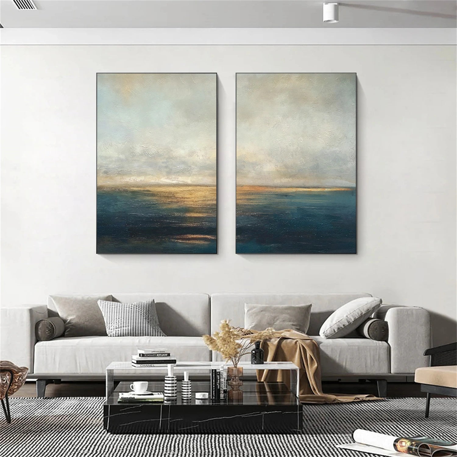 Blue and Gold Abstract Canvas Art Set of 2 #WS905