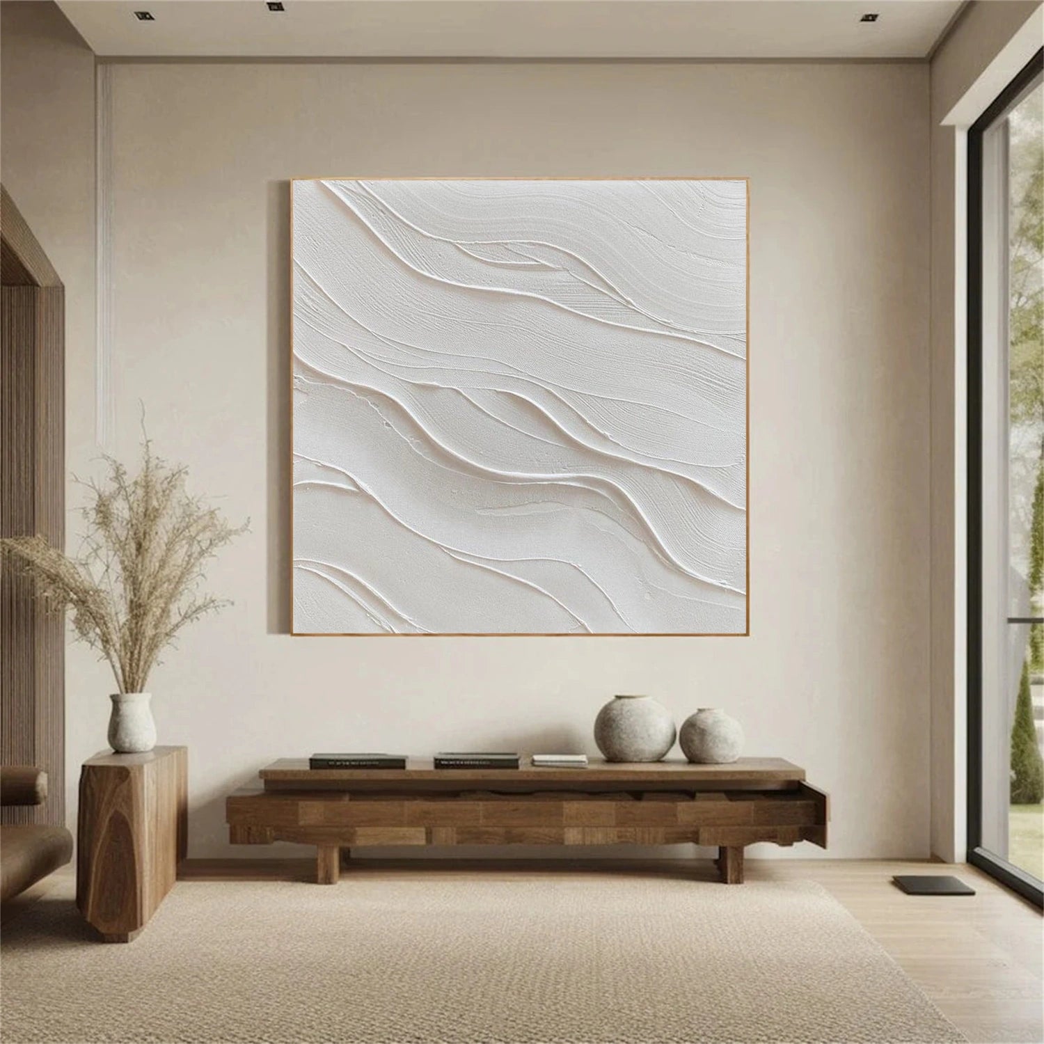 White Minimalist Textured Canvas Art #MM384