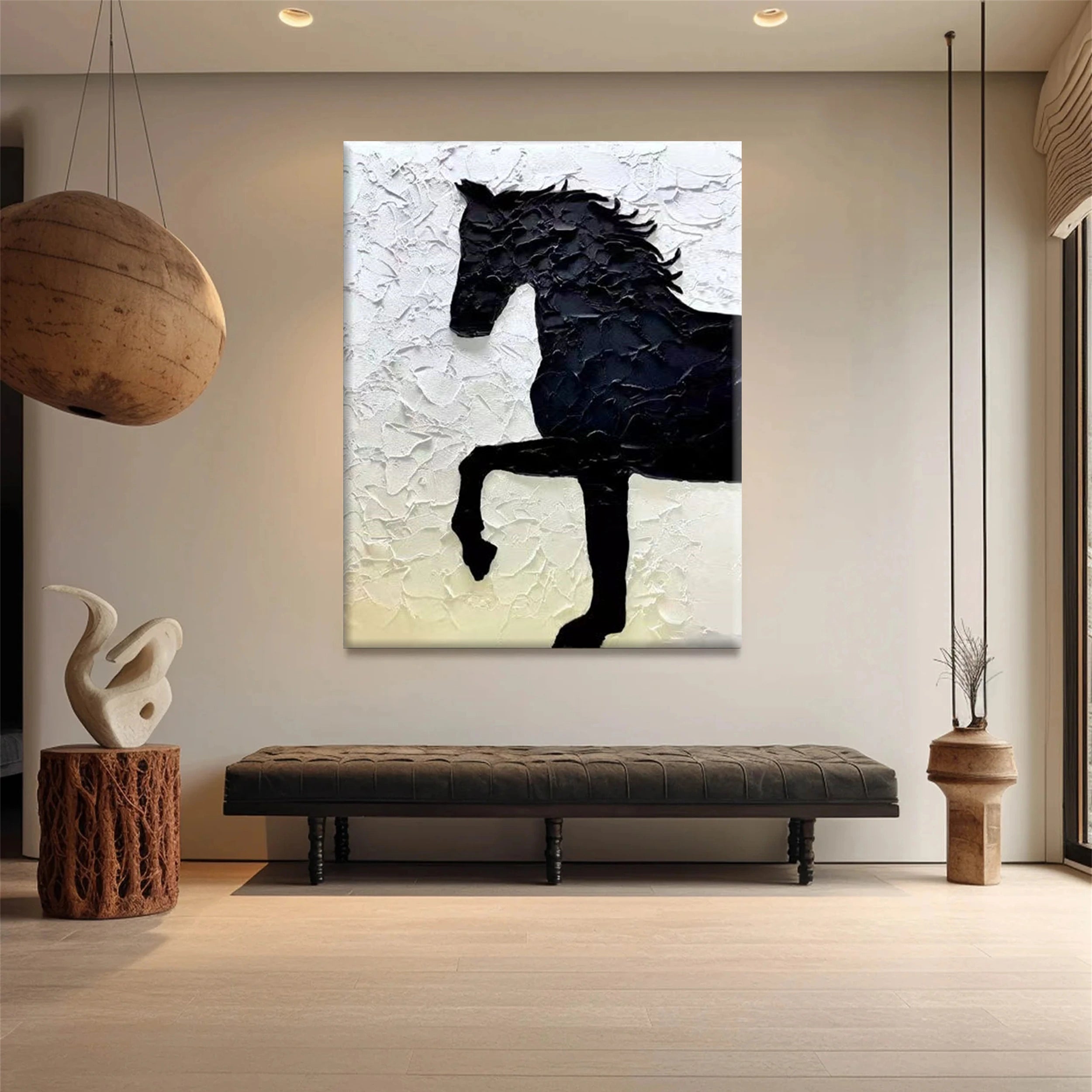 White And Black Horse Abstract Animal Wall Art #AL015
