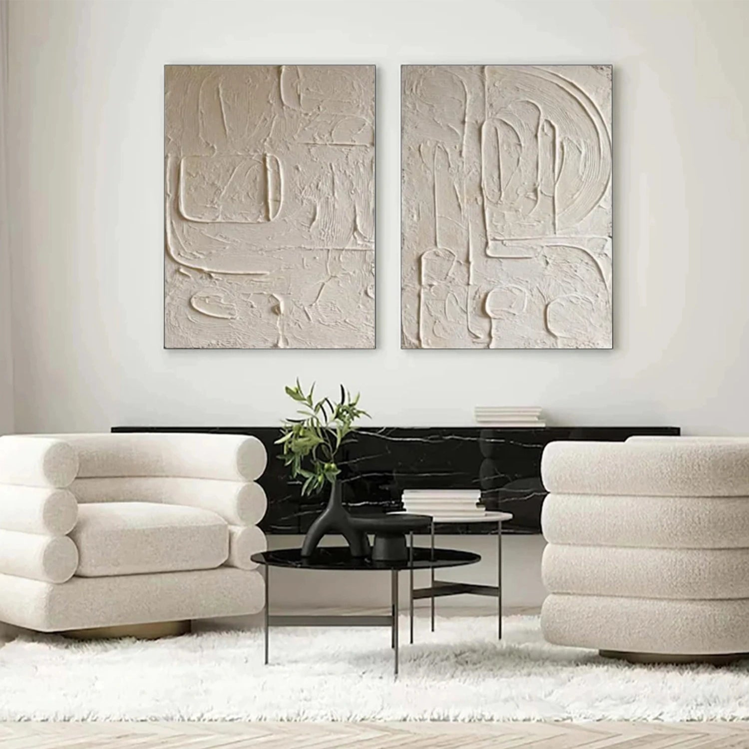 White Minimalist Textured Canvas Art Set of 2 #MM274