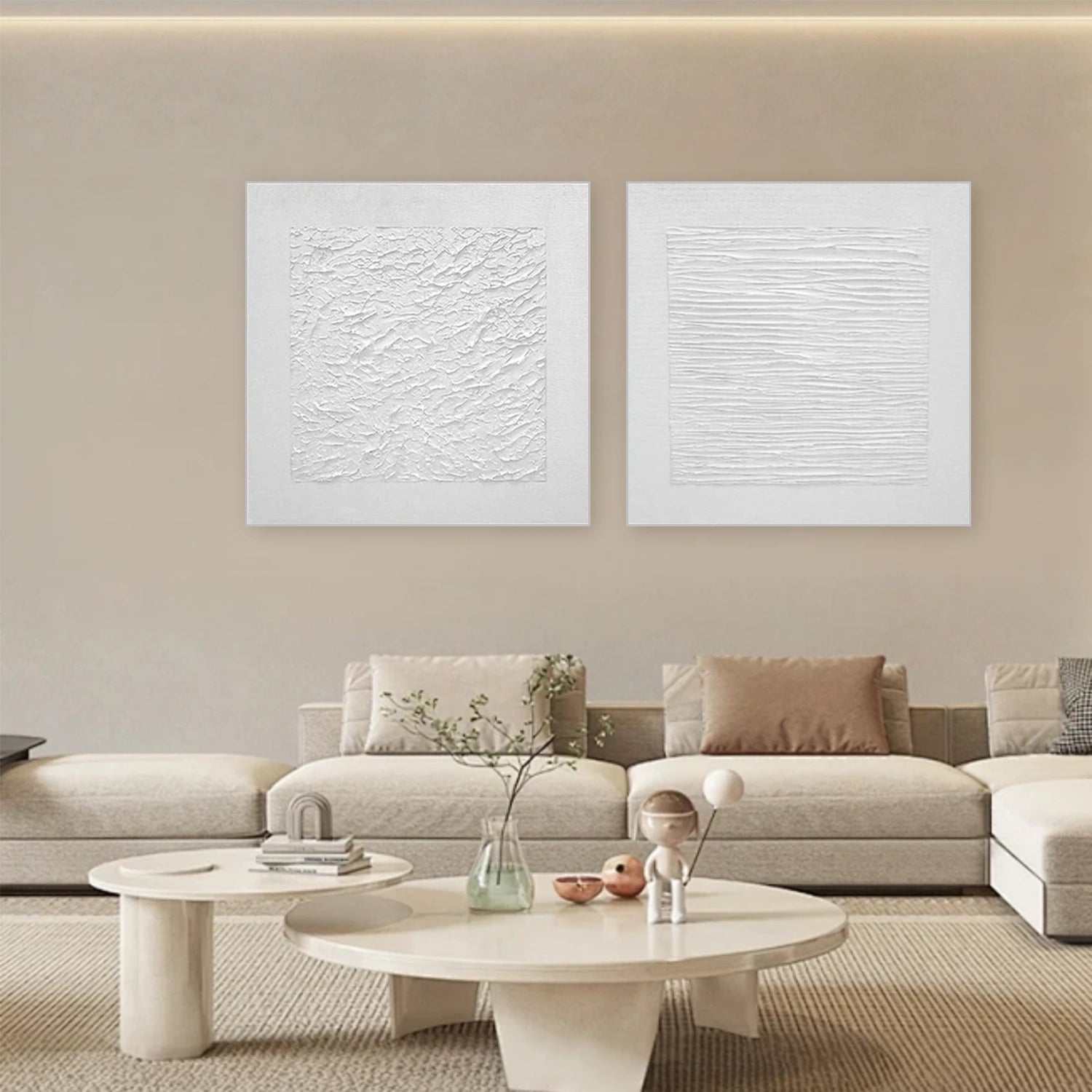 White Minimalist Textured Canvas Art Set of 2 #MZ106