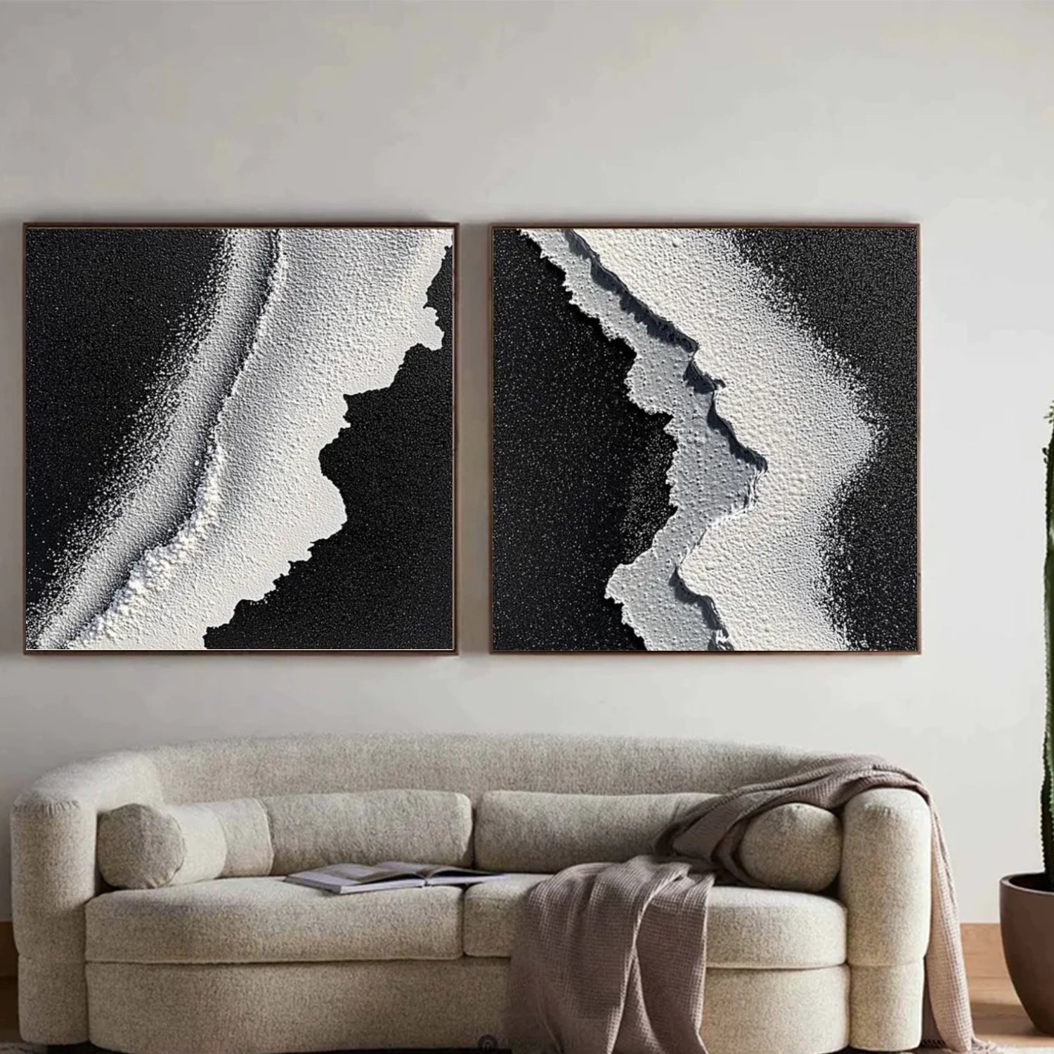 Black and White Minimalist Textured Canvas Art Set of 2 #MZ118