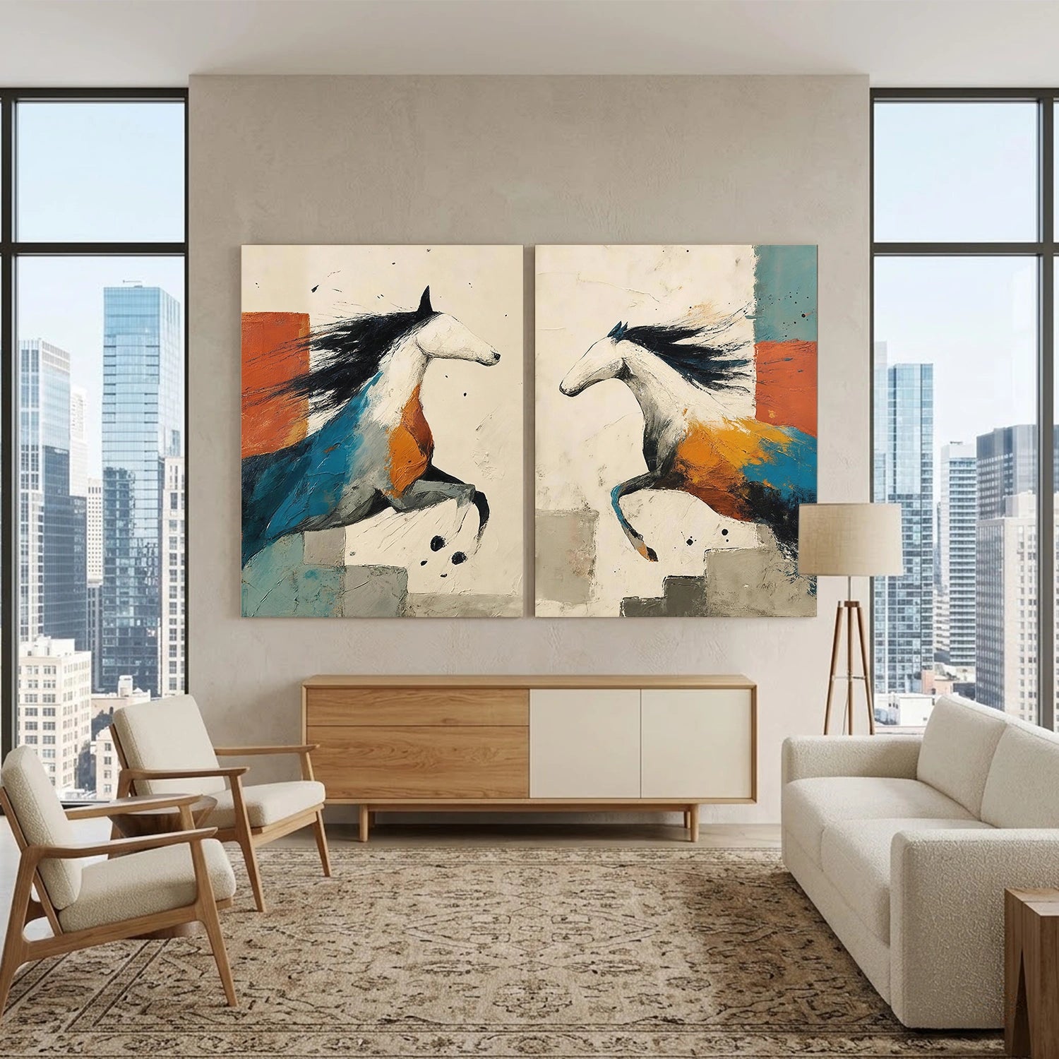 Abstract Animal Horse Wall Art Set of 2 #AL214