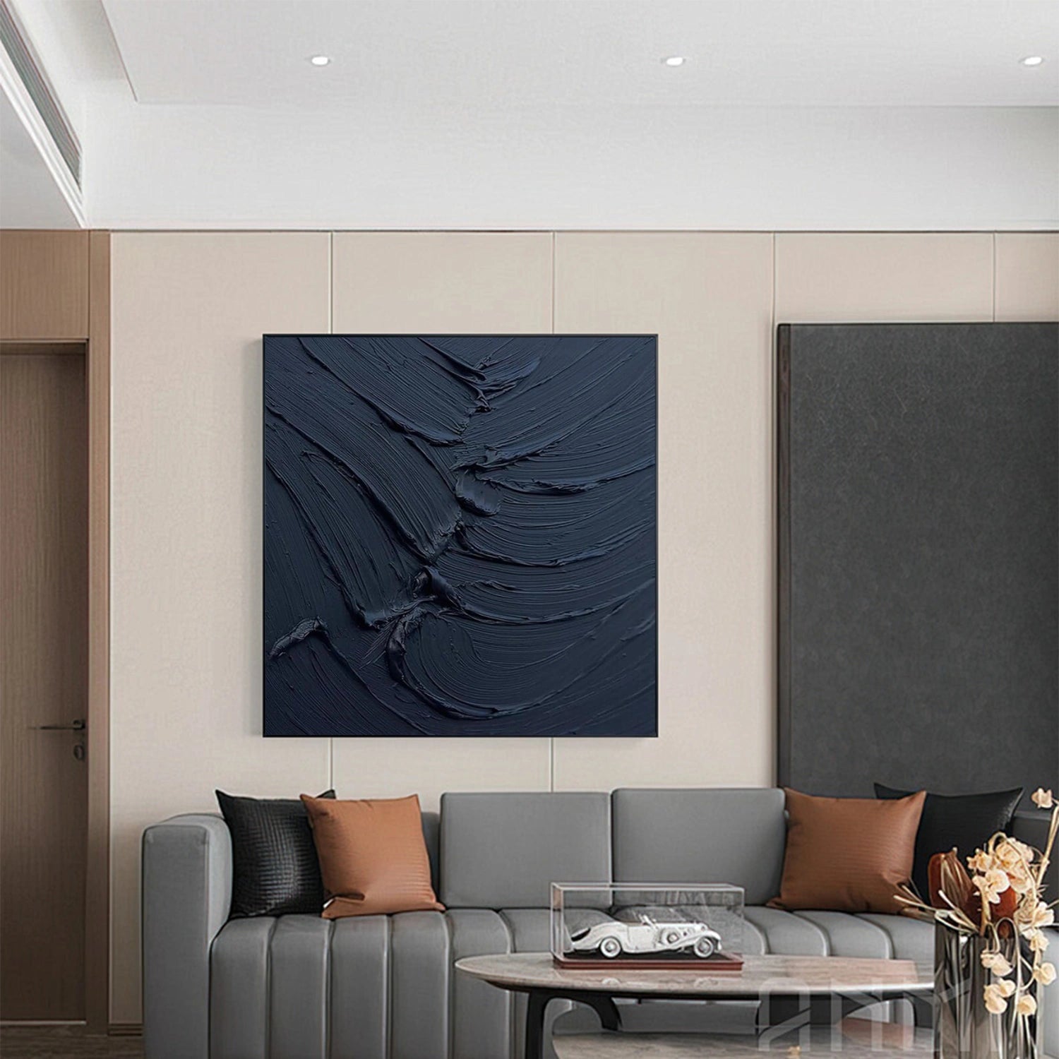 Black Minimalist Textured Canvas Art #MZ120