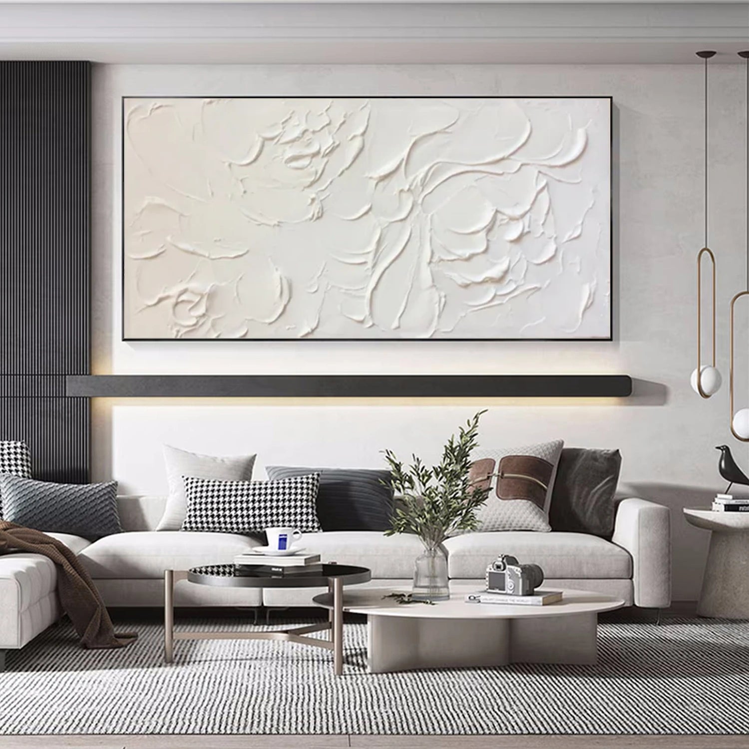 White and Beige Minimalist Textured Canvas Art #MM259