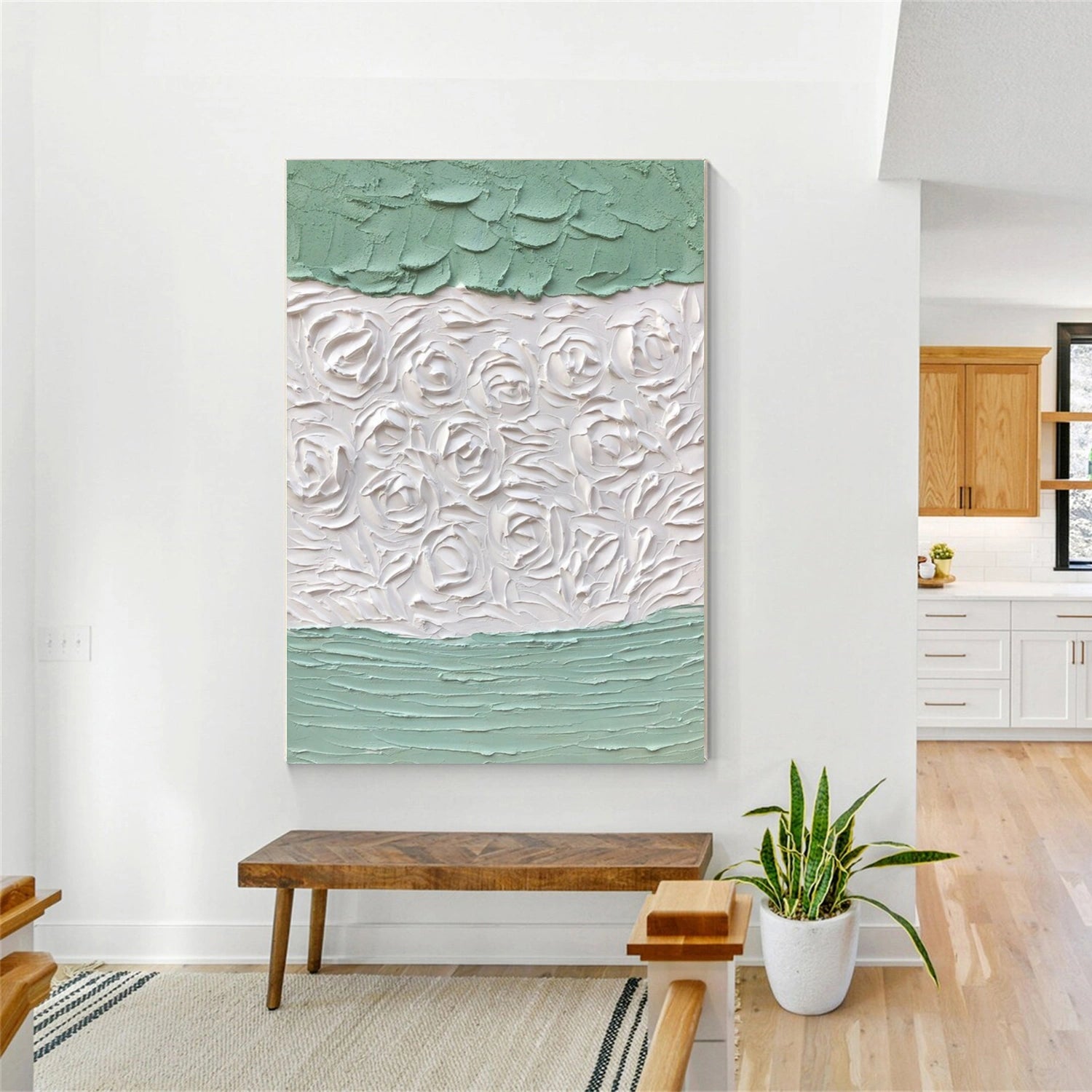 White and Green Minimalistic Textured Art #MM229