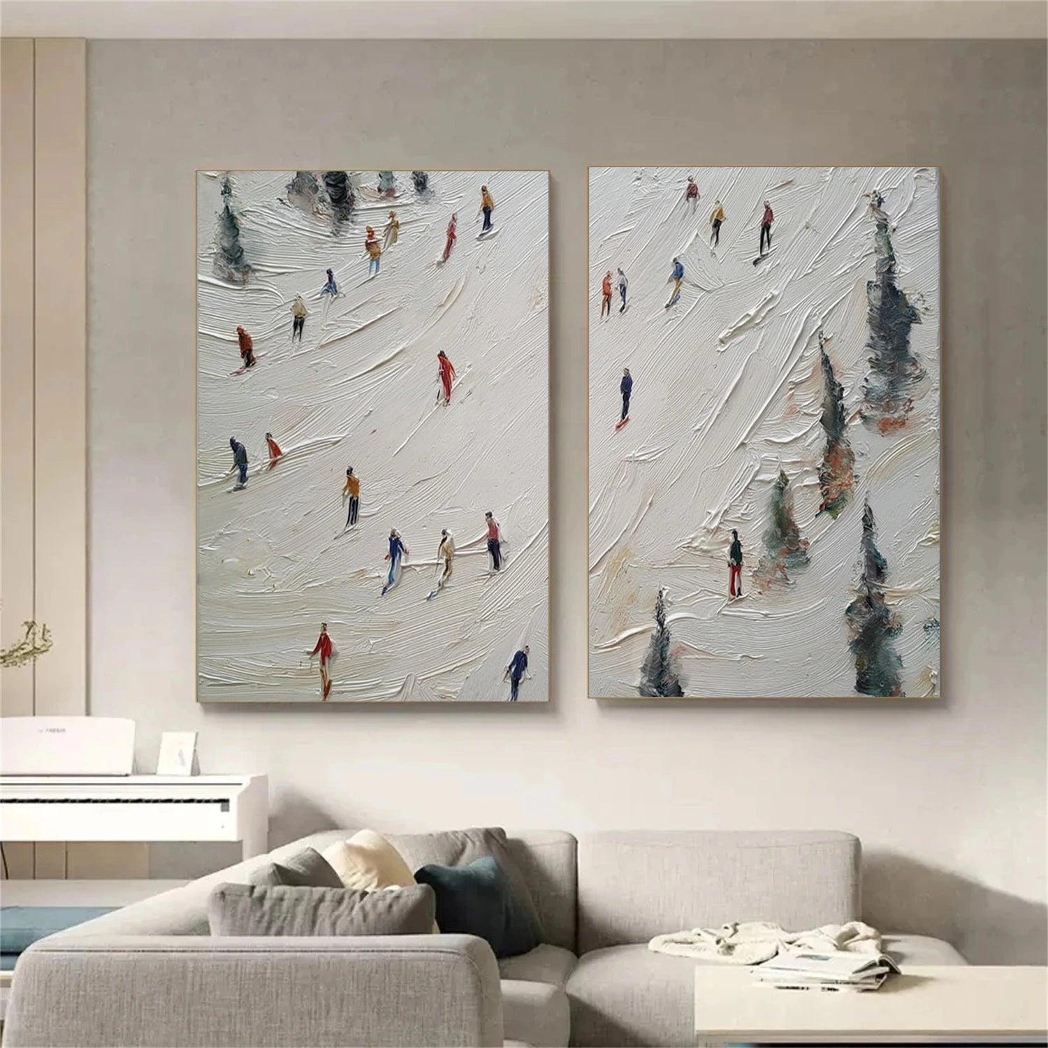 Skiing Sport Textured Wall Art Set of 2 #SA074