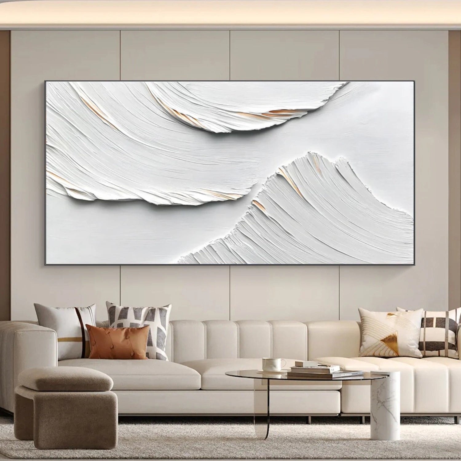 White Minimalist Textured Canvas Art #MM267