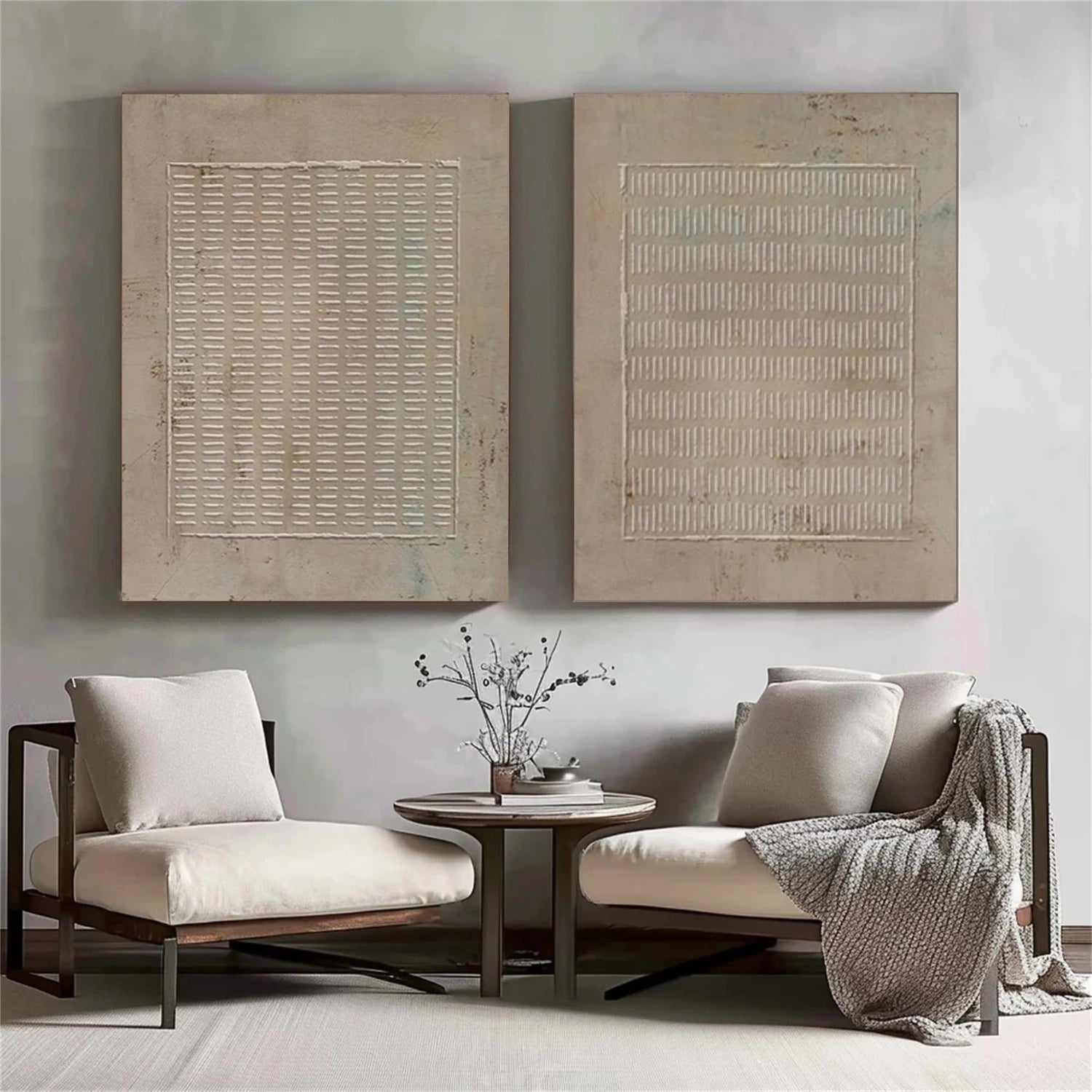 Beige and Brown Wabi Sabi Textured Canvas Art Set of 2 #WS641