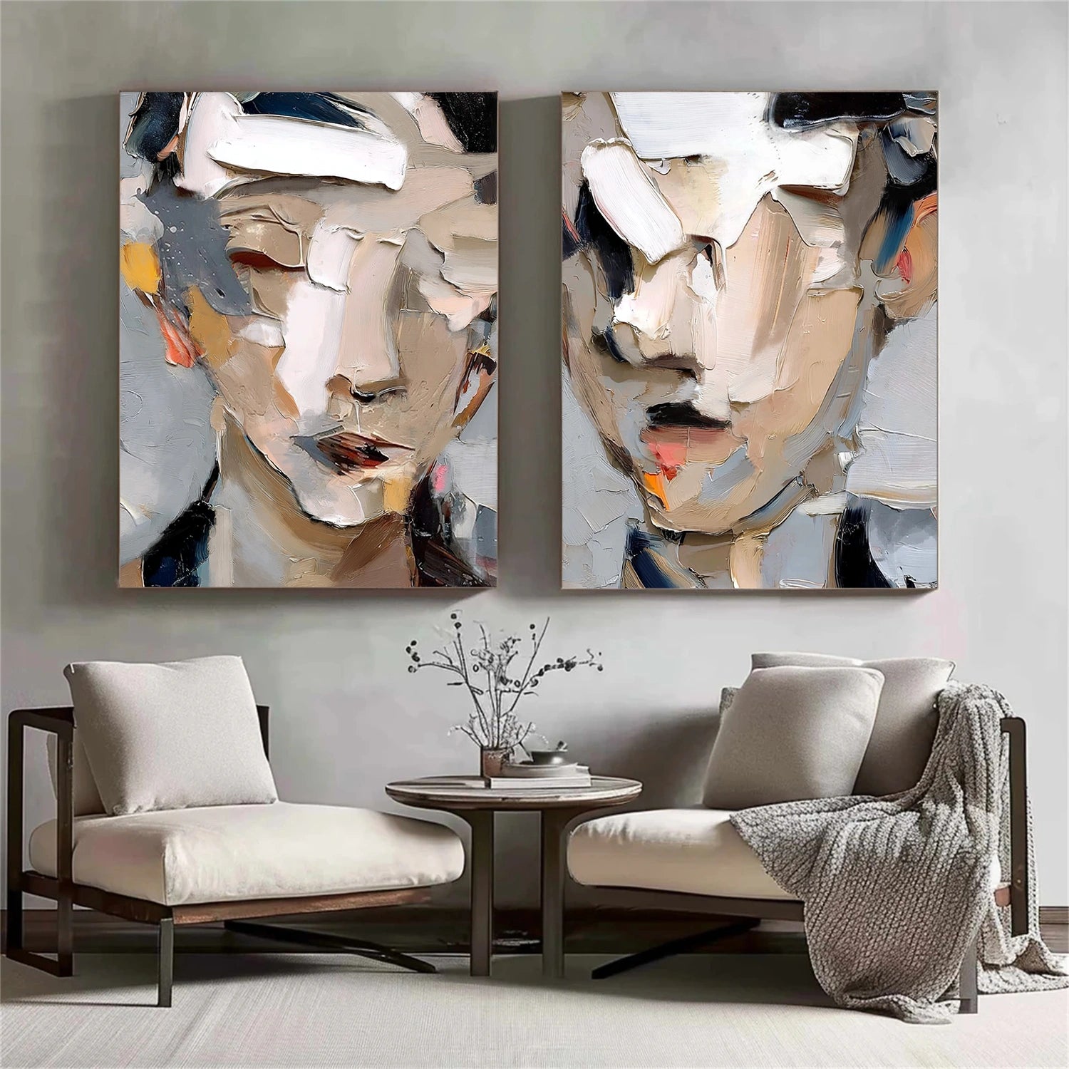 Abstract Portrait Textured Wall Art Set of 2 #AP125
