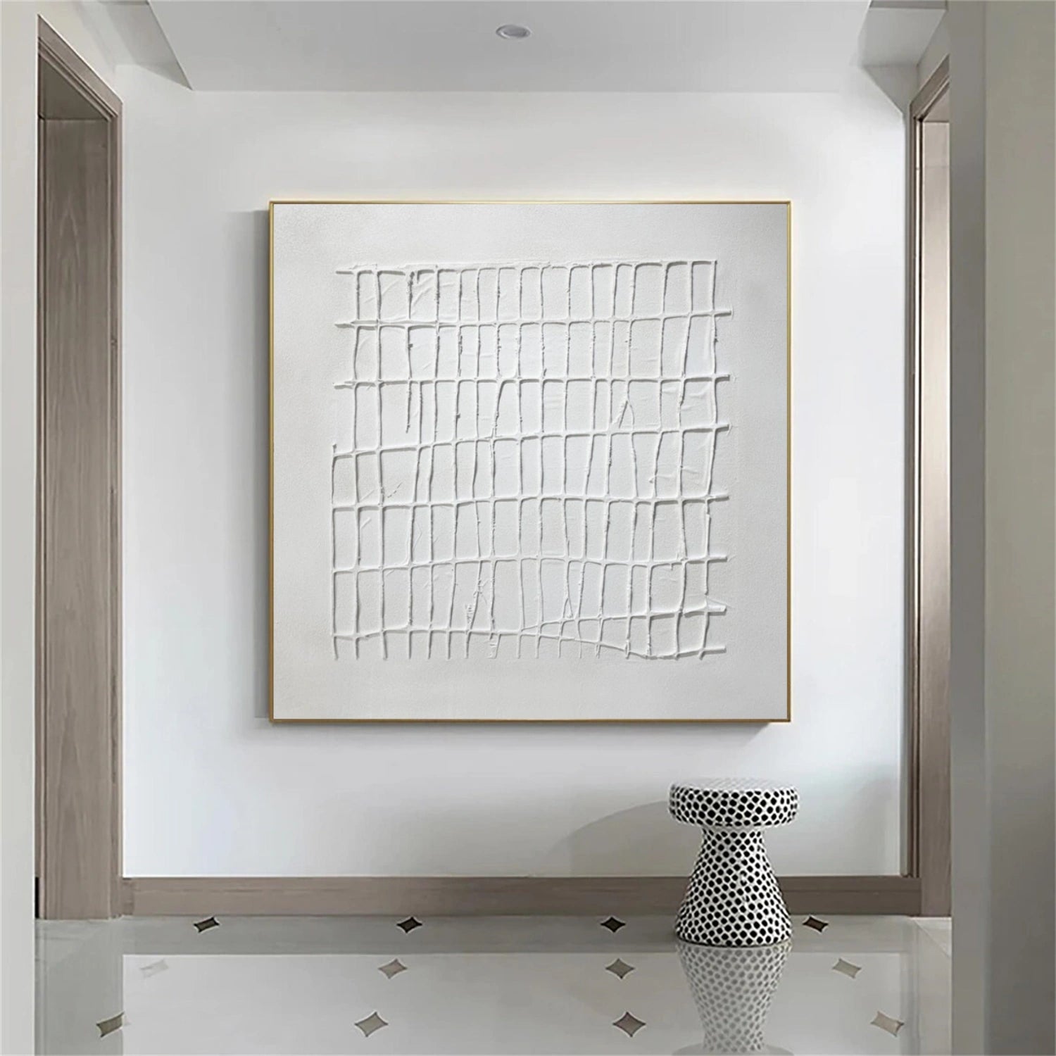 White Minimalist Textured Canvas Art #MM288