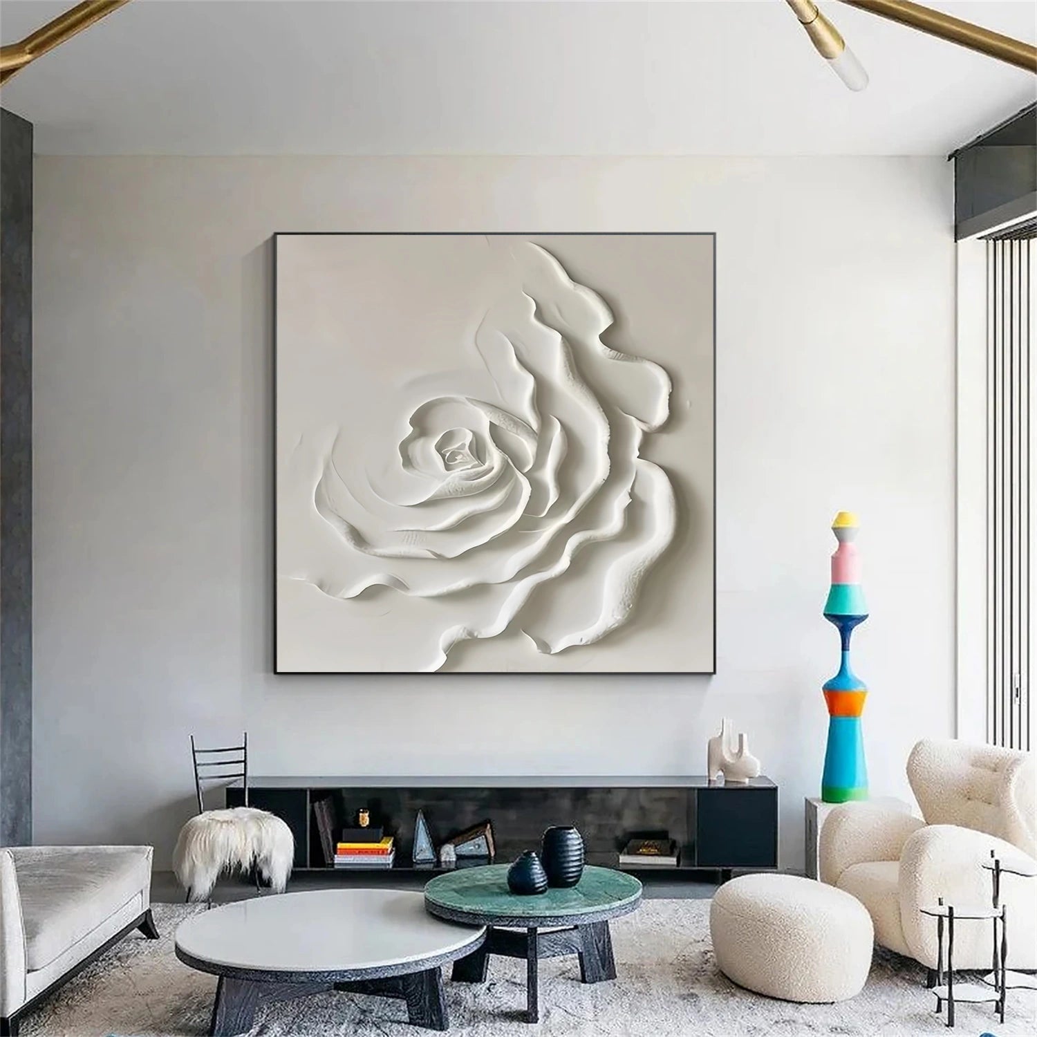 White Flower & Tree Abstract Textured Wall Art #ML135