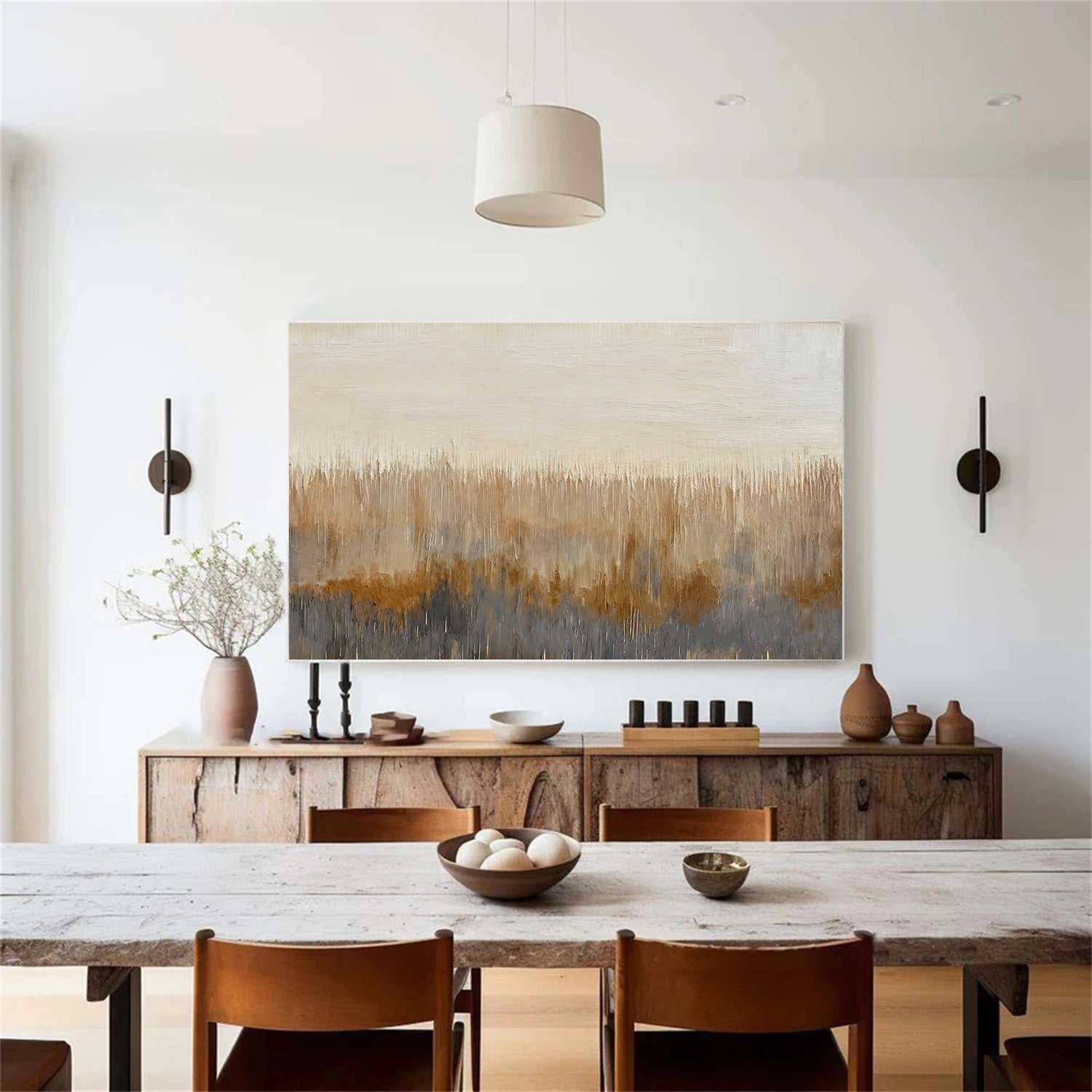 Beige and Brown Abstract Canvas Art #WS891