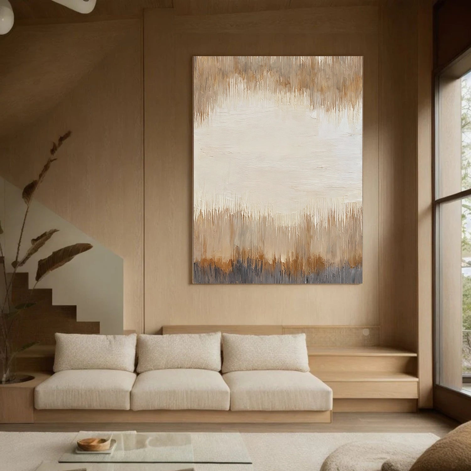 Beige and Brown Abstract Canvas Art #WS895