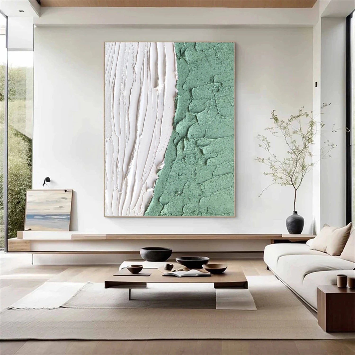 White and Green Minimalistic Textured Art #MM230
