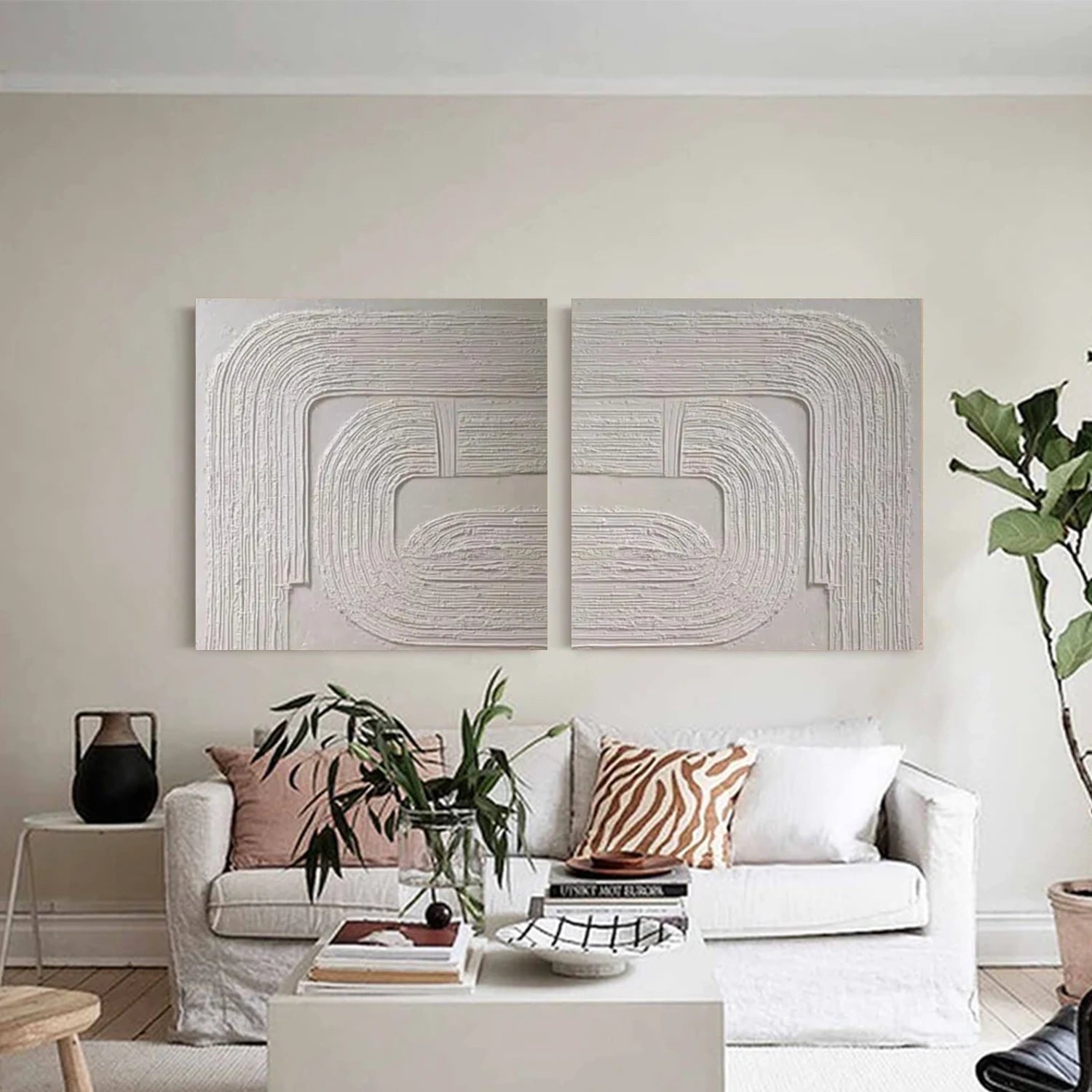White Minimalist Textured Canvas Art Set of 2 #MZ116