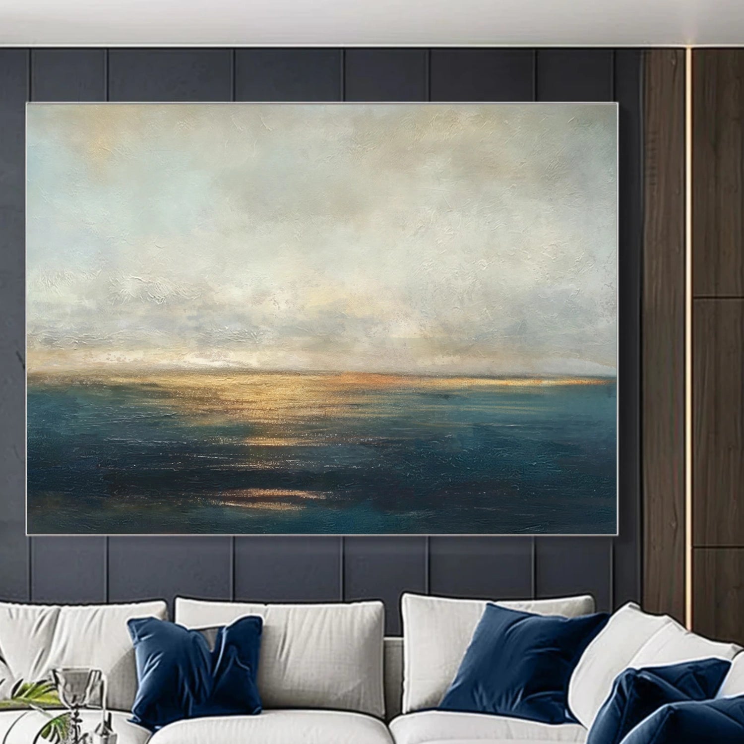 Blue and Gold Abstract Canvas Art #WS899