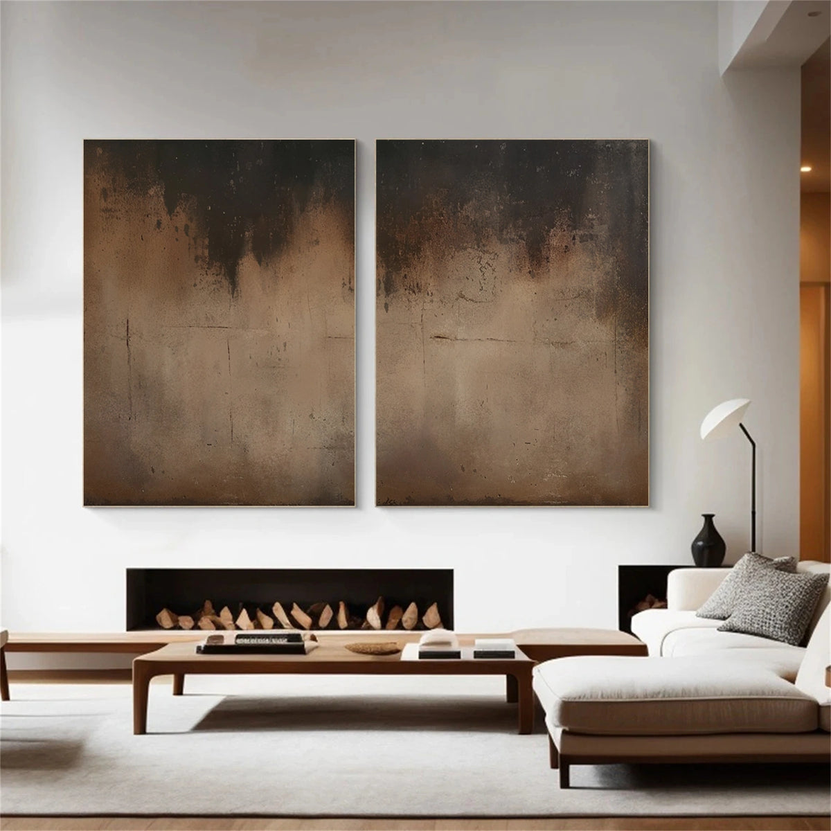 Abstract Wall Art Beige and Brown Tranquility Set of 2 #WS524