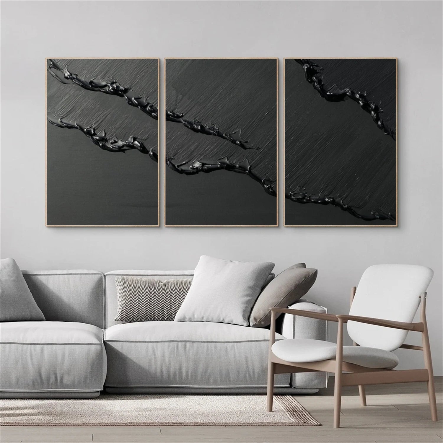 Black Minimalist Textured Canvas Art Set of 3 #MZ115