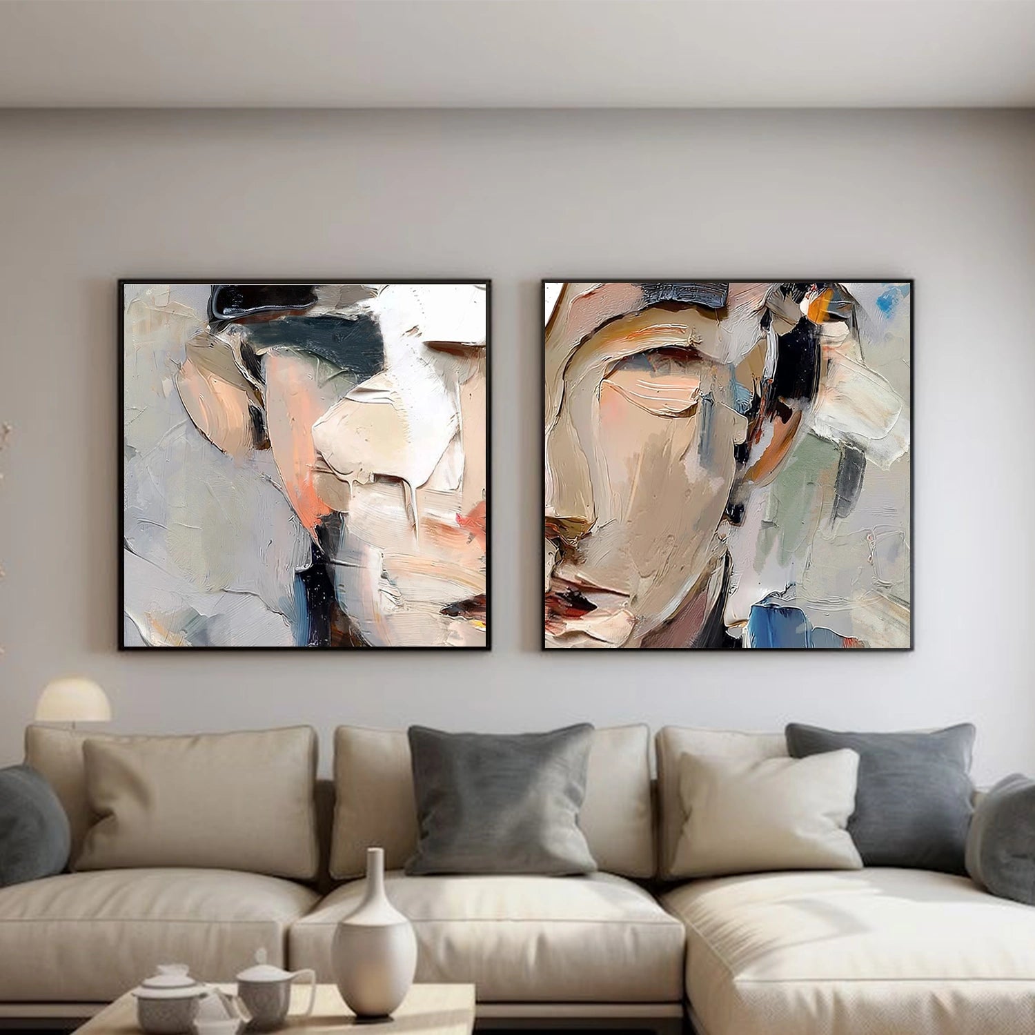 Abstract Portrait Textured Wall Art Set of 2 #AP124