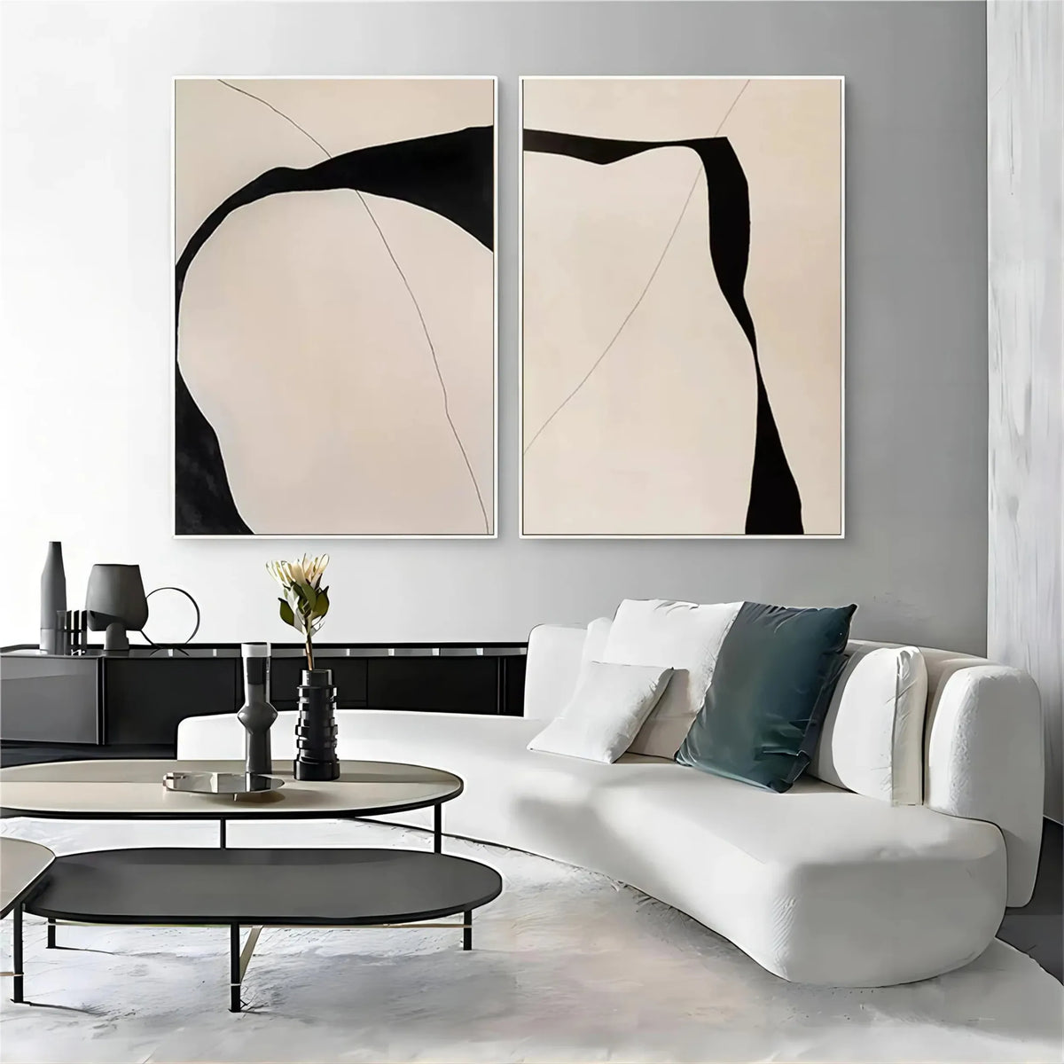 Geometric Wabi Sabi Black Beige Painting on Canvas Abstract Room Decor ...