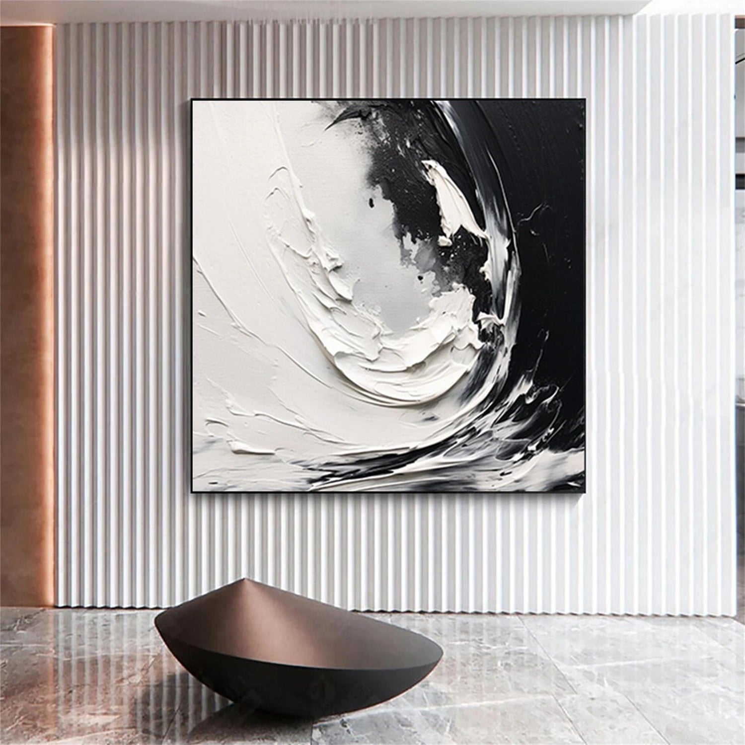 Black and White Minimalist Textured Canvas Art #MZ109