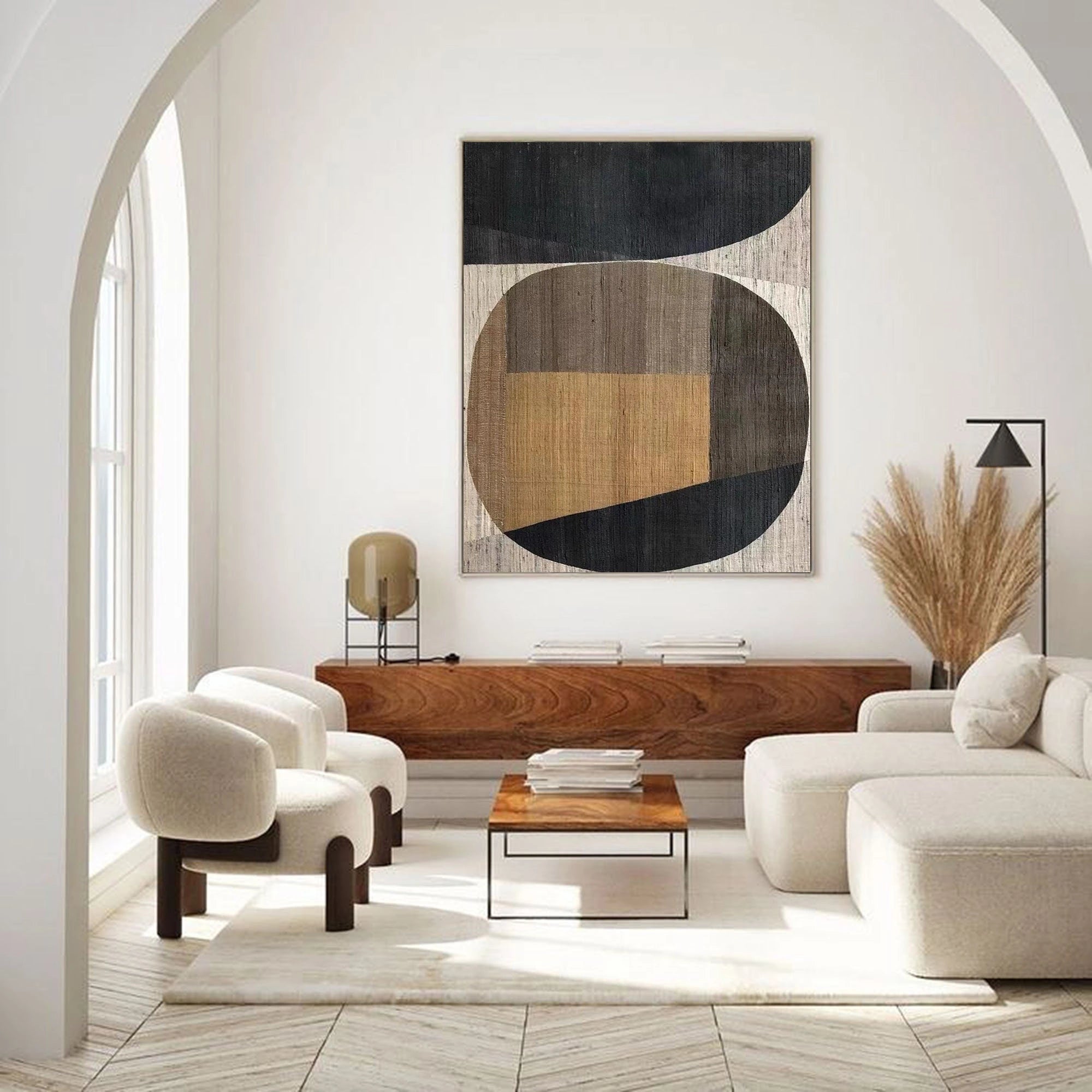 Original Wabi Sabi Wall Art Abstract Painting Geometric Wall Decor for Room