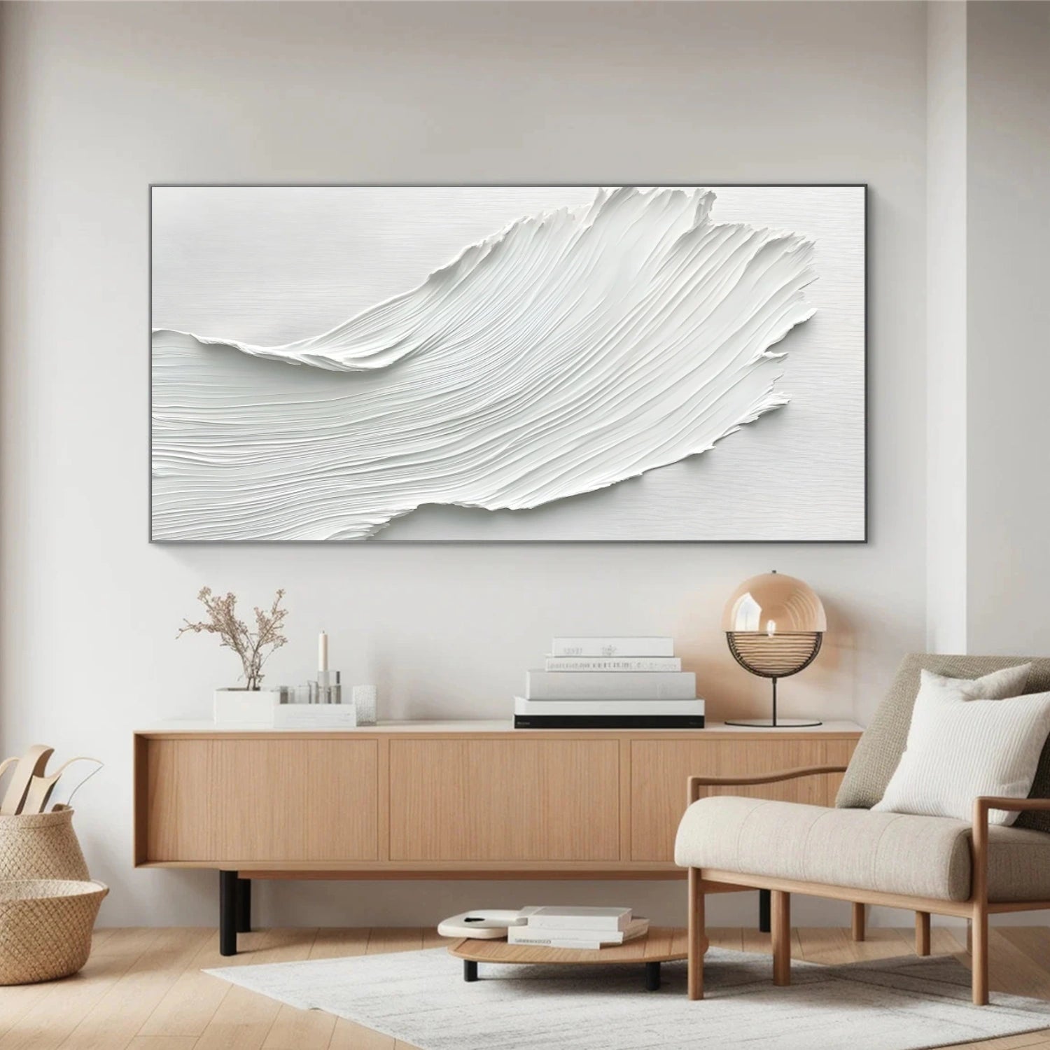 White Minimalist Textured Canvas Art #MM266
