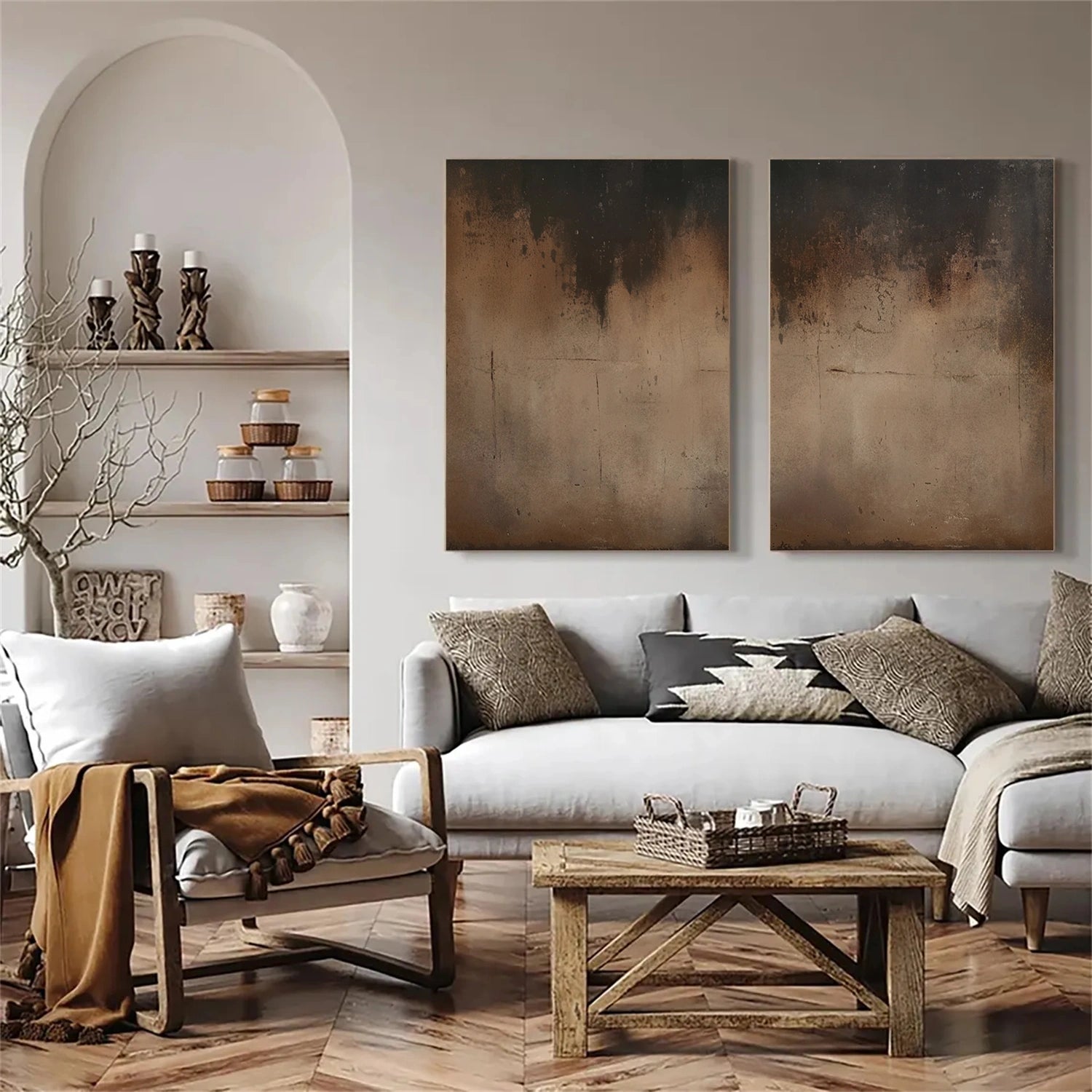 Beige and Brown Abstract Tranquility Set of 2 #WS524