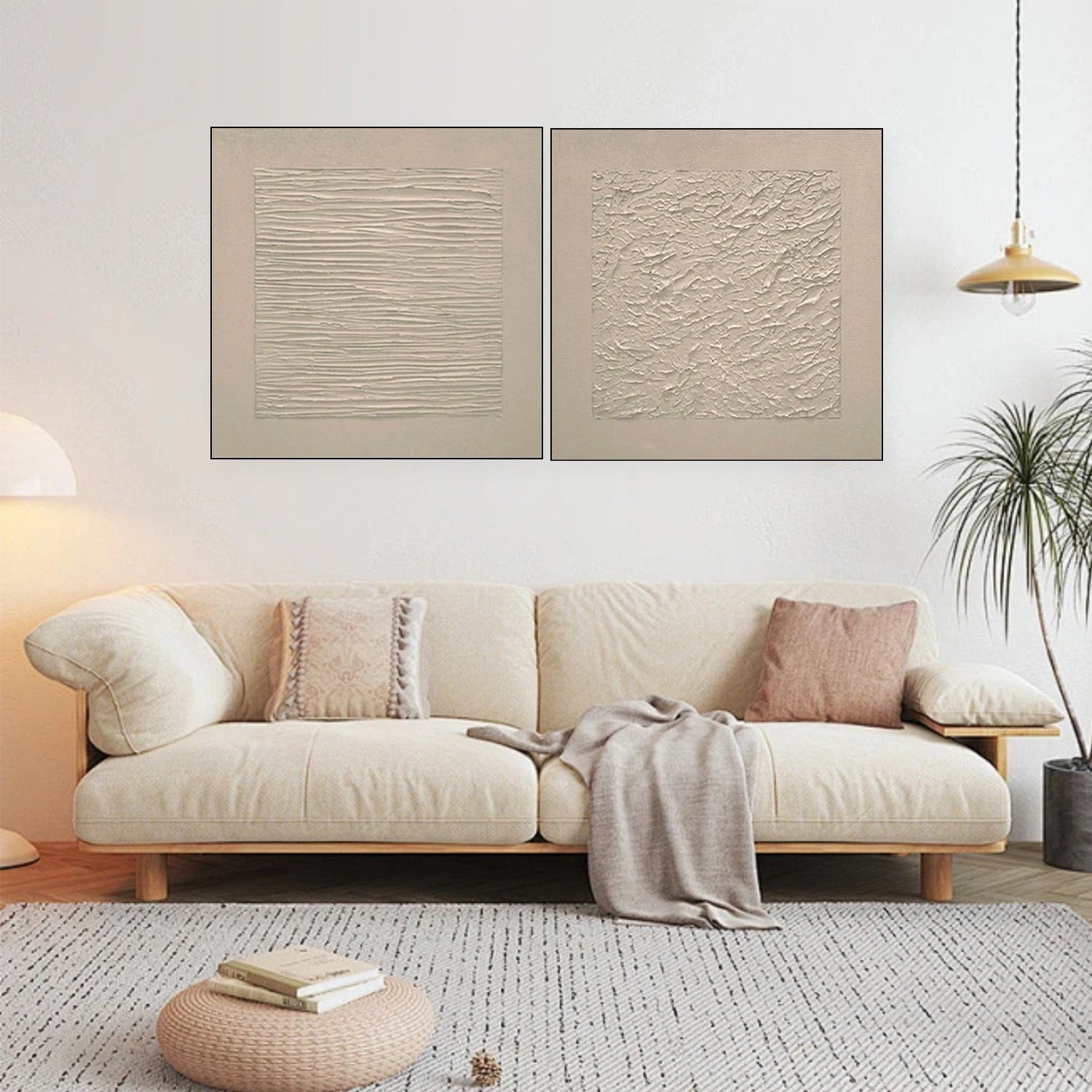 Beige Minimalist Textured Canvas Art Set of 2 #MZ105
