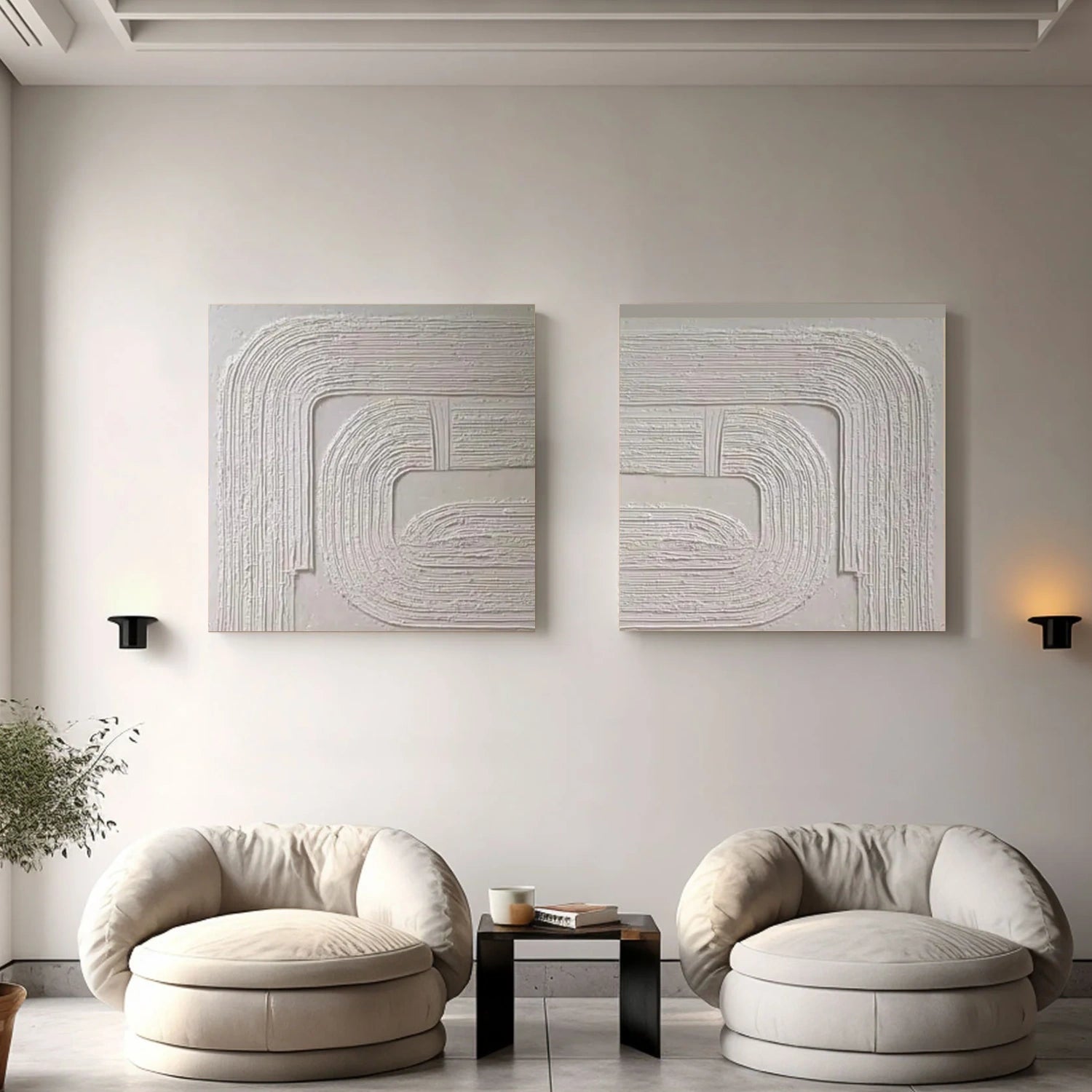 White Minimalist Textured Canvas Art Set of 2 #MZ116