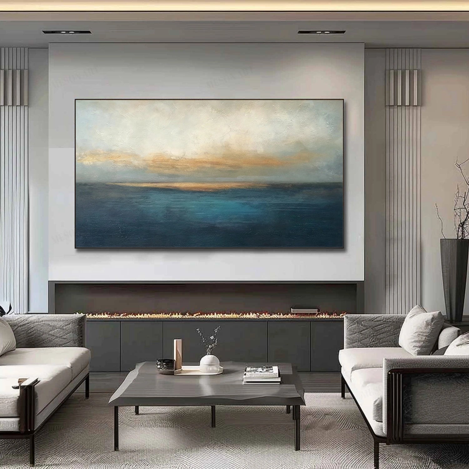 Blue and Gold Abstract Canvas Art #WS901