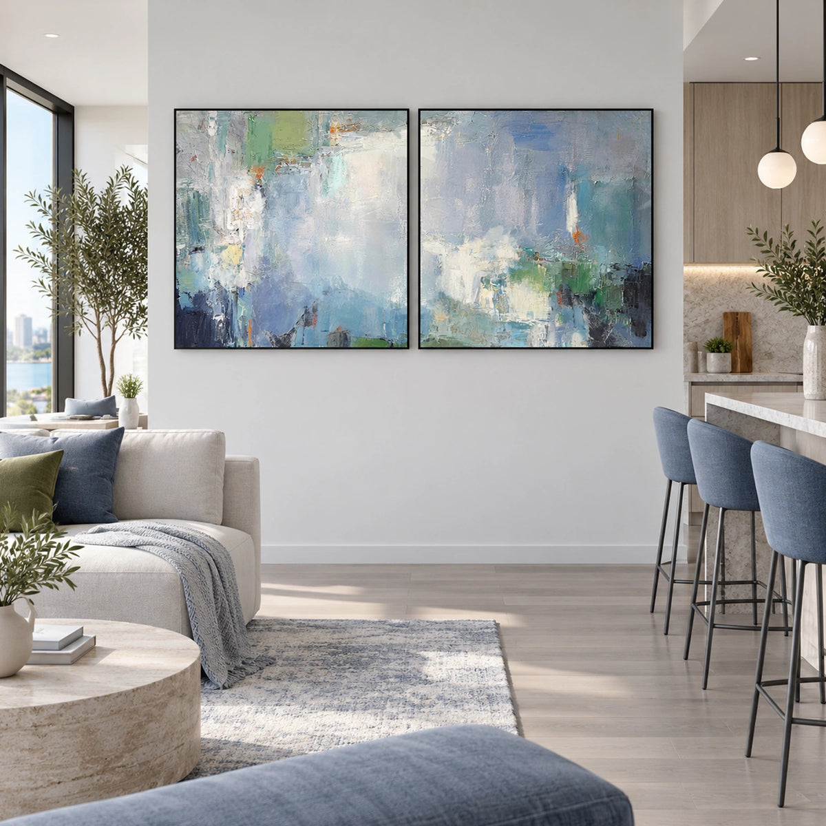 Blue Abstract Canvas Art Set of 2 #WS1153