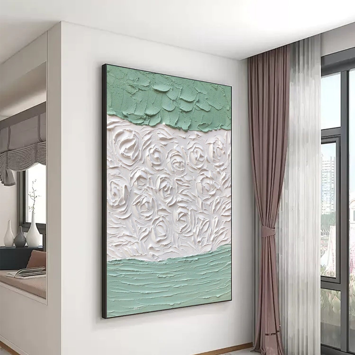 White and Green Minimalistic Textured Art #MM229