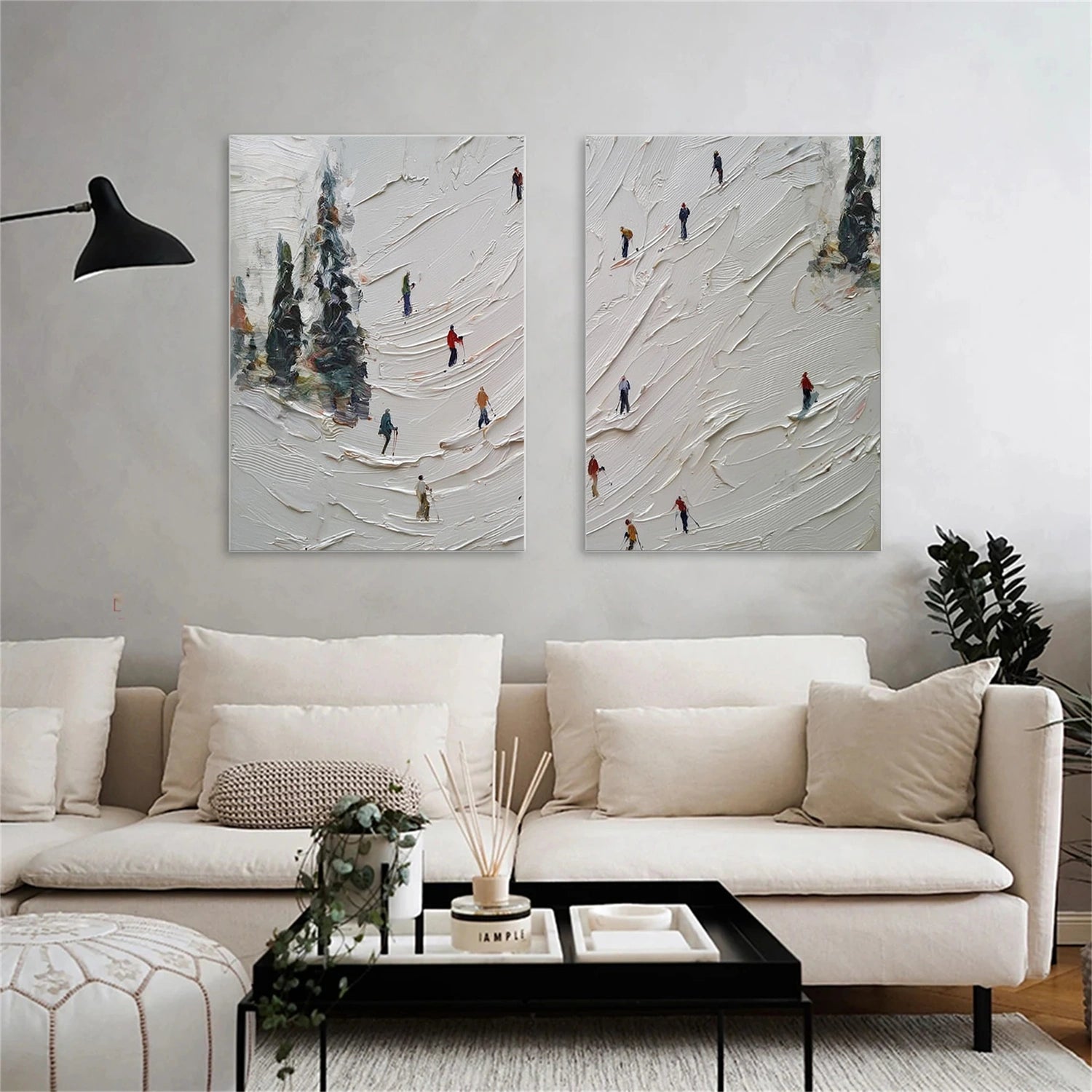 Skiing Sport Textured Wall Art Set of 2 #SA075