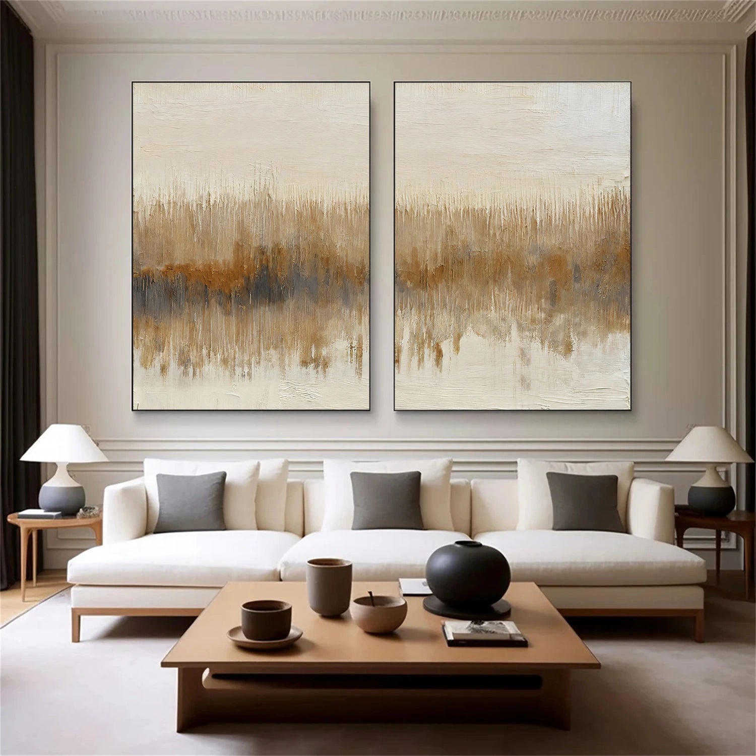 Beige and Brown Abstract Canvas Art Set of 2 #WS897