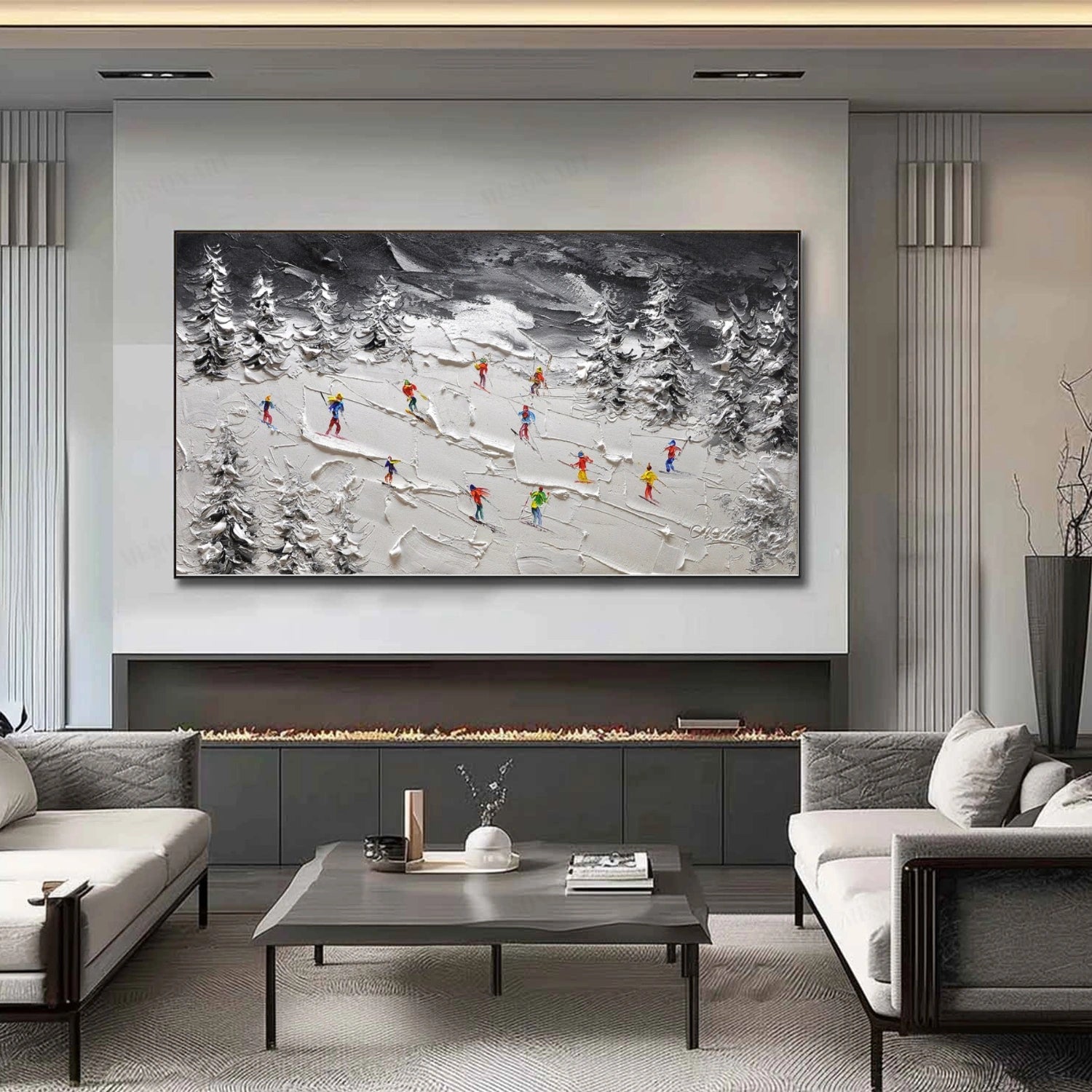 Skiing Sport Textured Wall Art #SA049