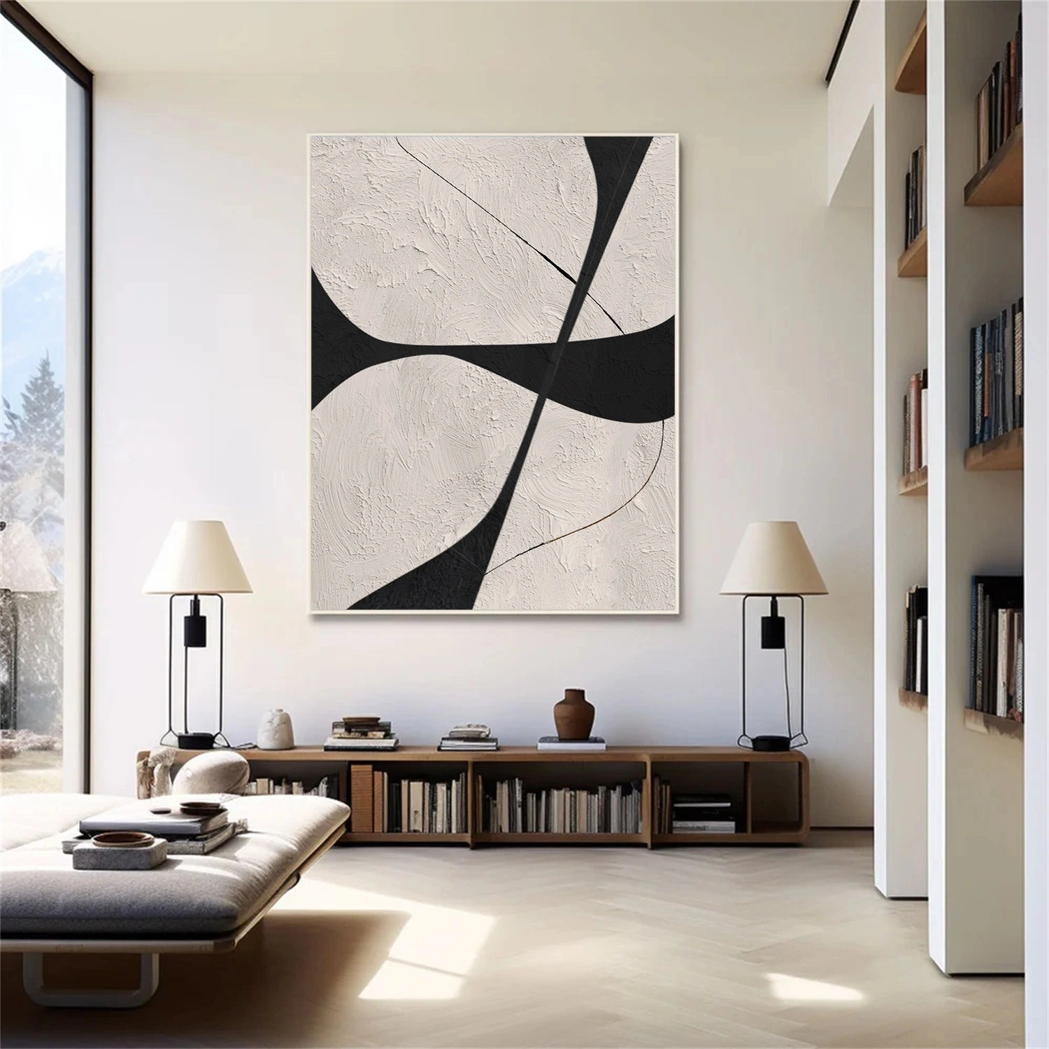 Beige & Black Abstract Textured Canvas Art #WS782