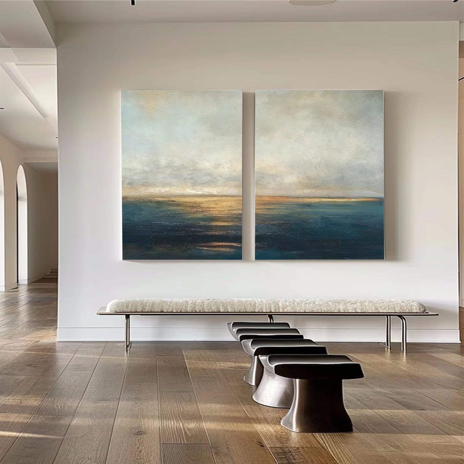 Blue and Gold Abstract Canvas Art Set of 2 #WS905