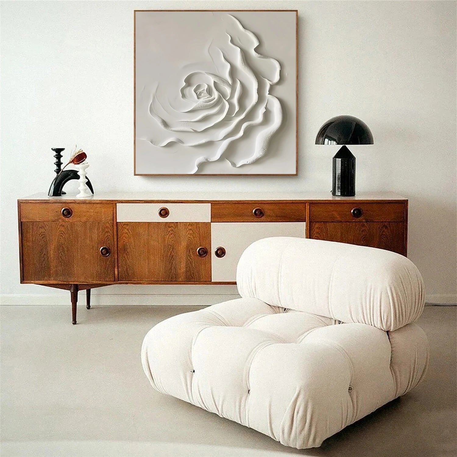 White Flower & Tree Abstract Textured Wall Art #ML135